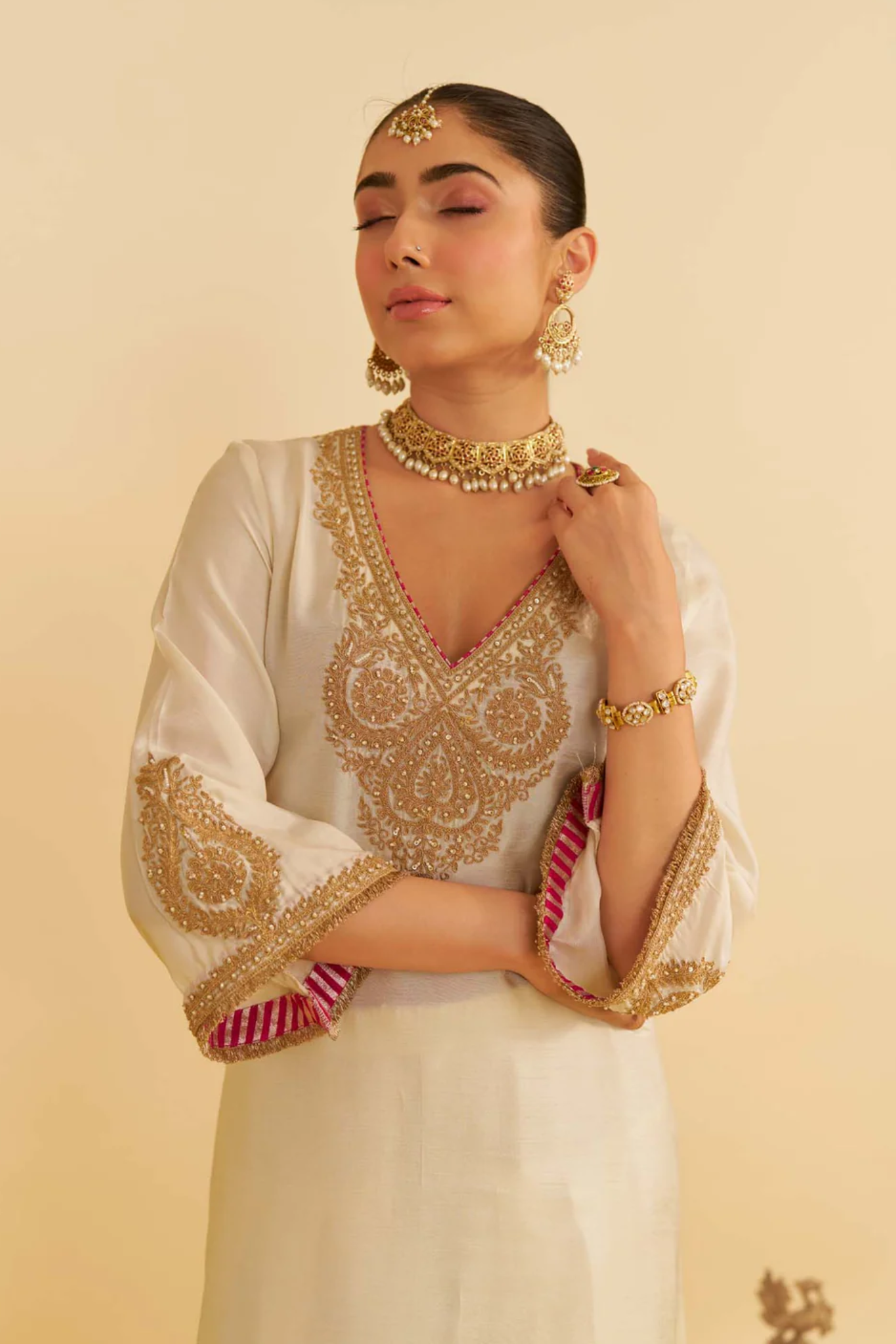 Haayat - Daisy Ivory Long Kaftan With Salwar