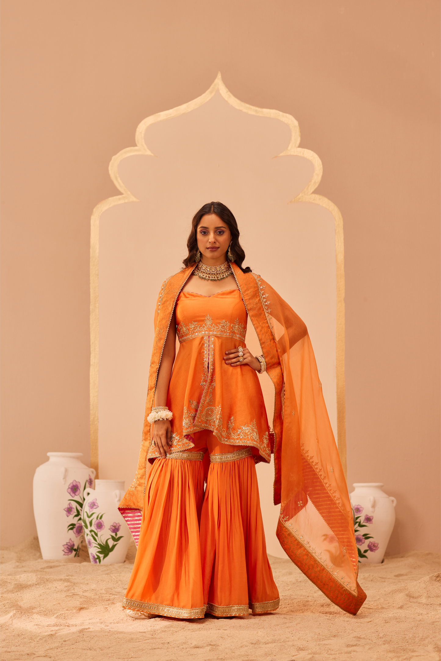 Tahira Kurta Garara Set - Tangerine Orange