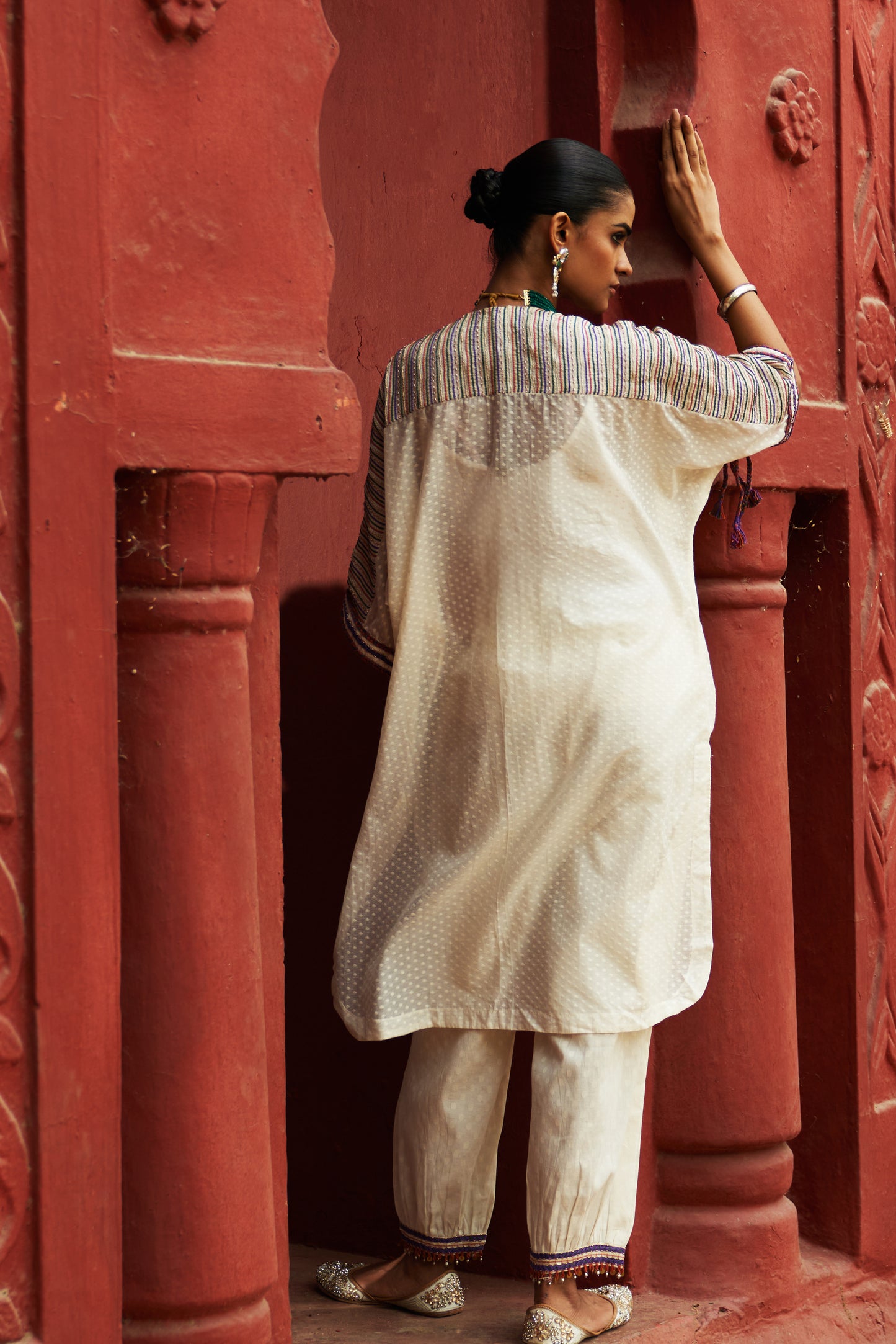 Ivory Long Kaftan Kurta with Pants