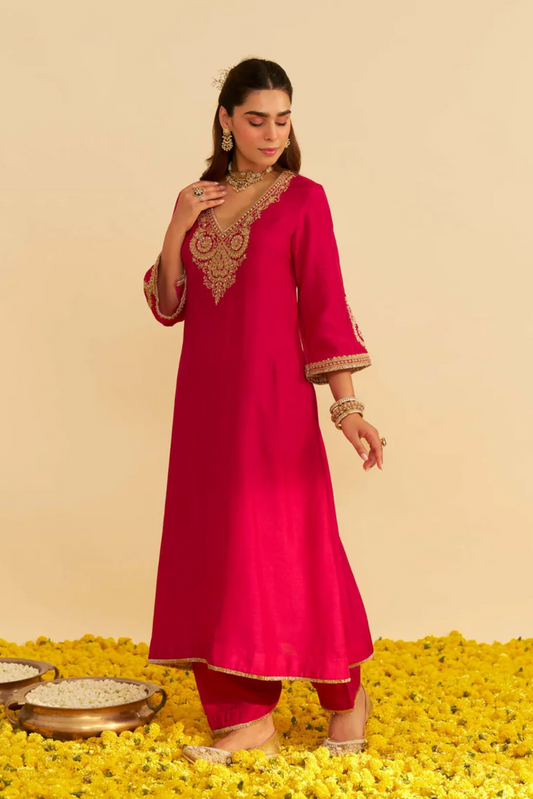 Haayat - Hotpink Long Kaftan With Salwar and Dupatta