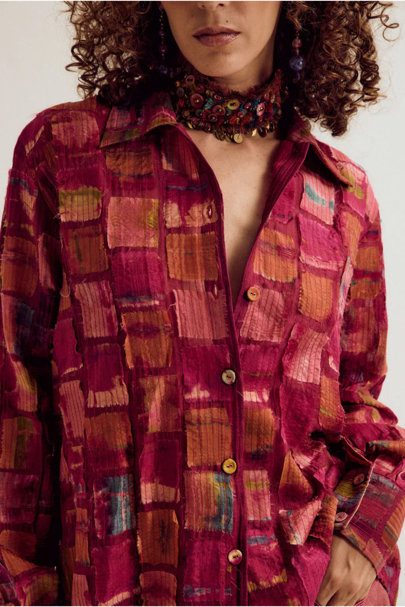 Cosmos Patchwork Shirt- Fuchsia