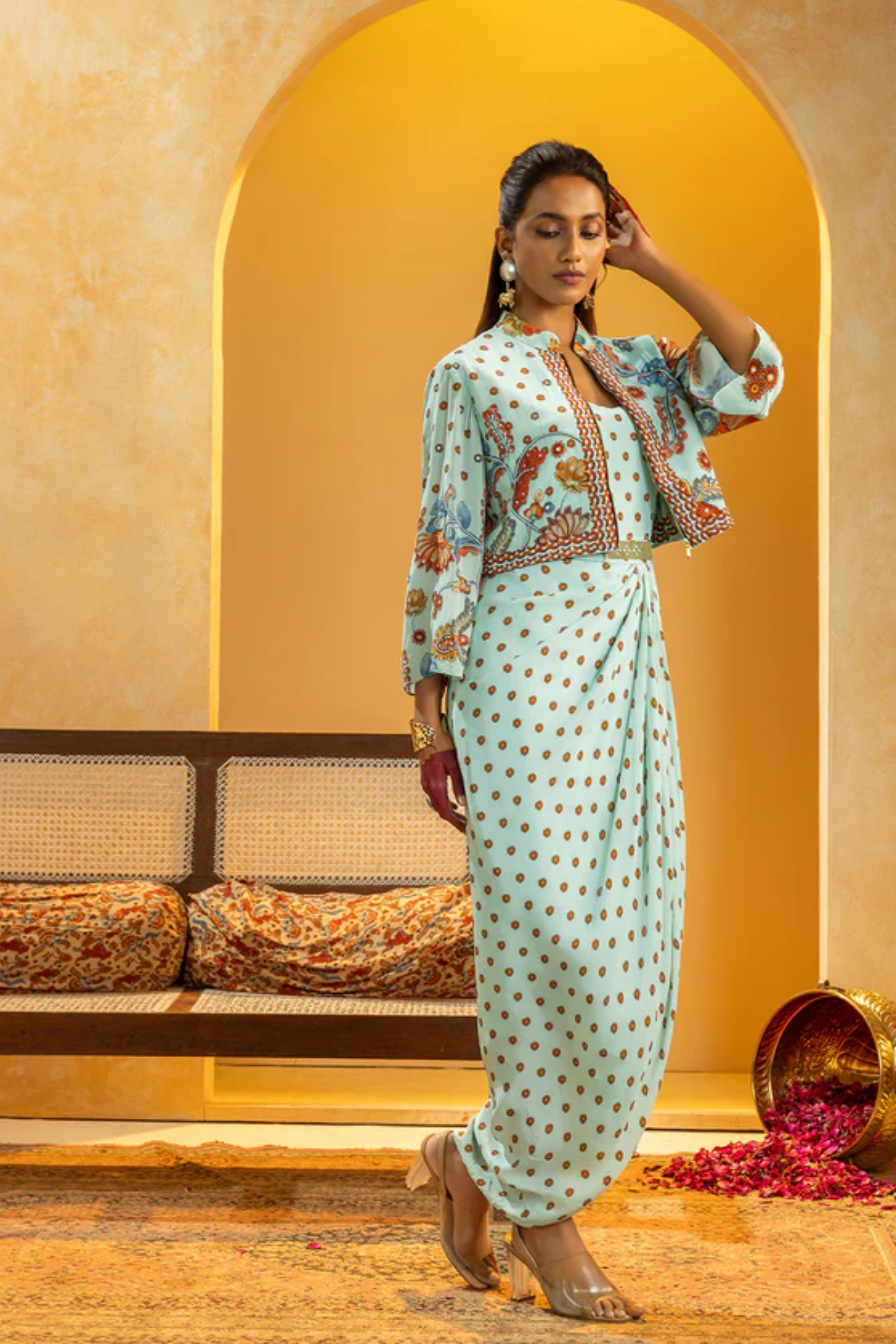 Rangtara embellished drape dress set