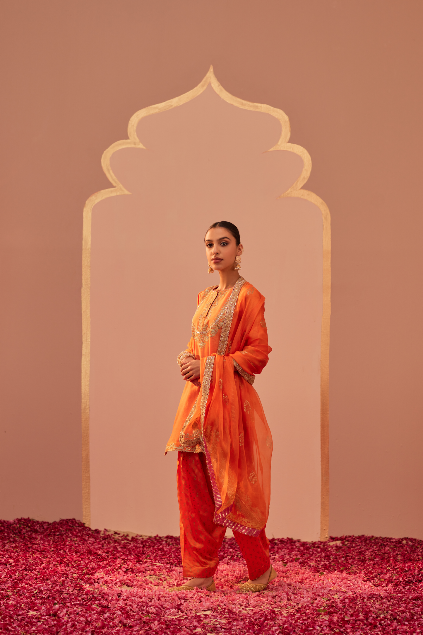 Nafisah Kurta Salwar Set - Tangerine Orange