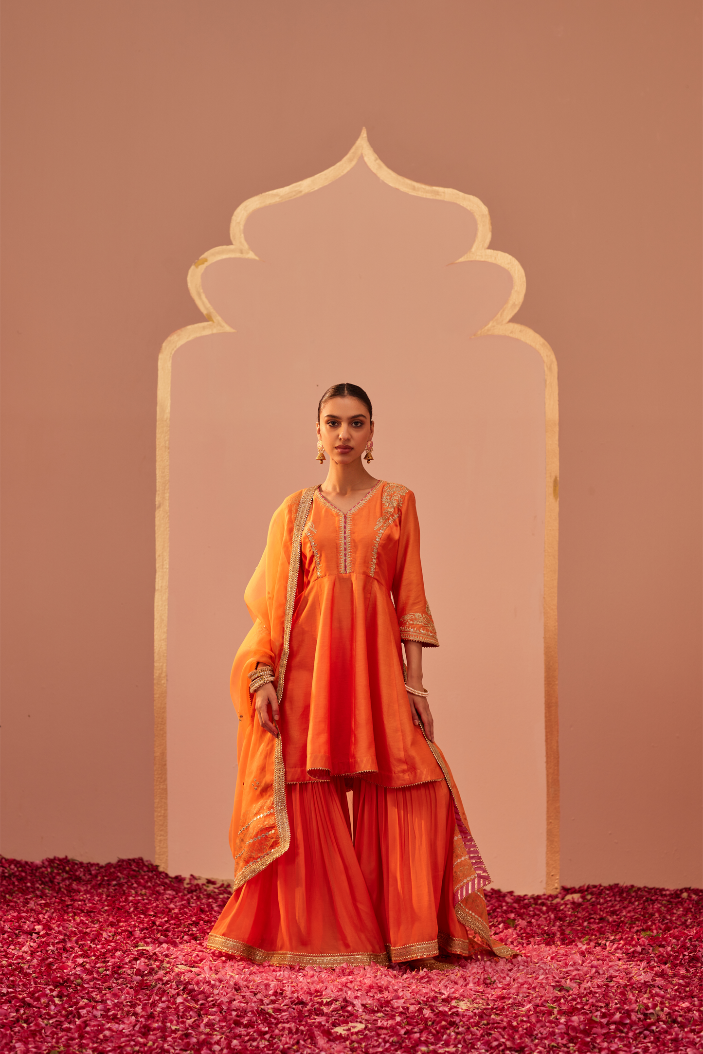 Fatima Peplum Garara Set - Tangerine Orange