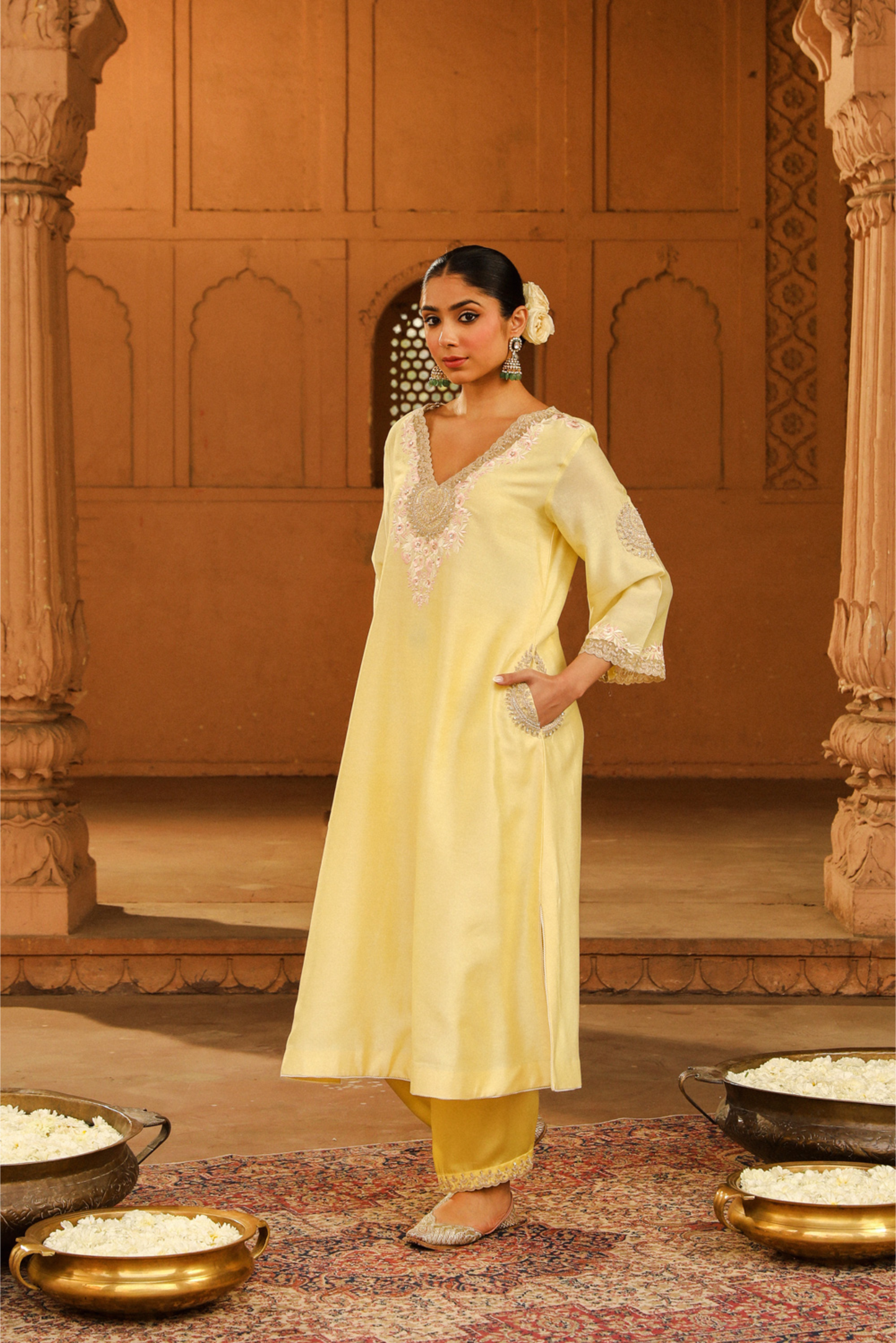 Akira A-line Chauga with Salwar - Lemon Yellow