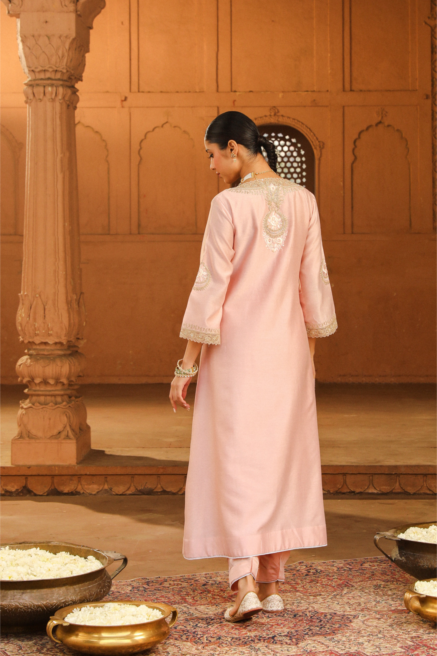 Sanvi A-line chauga with salwar - Blush Pink