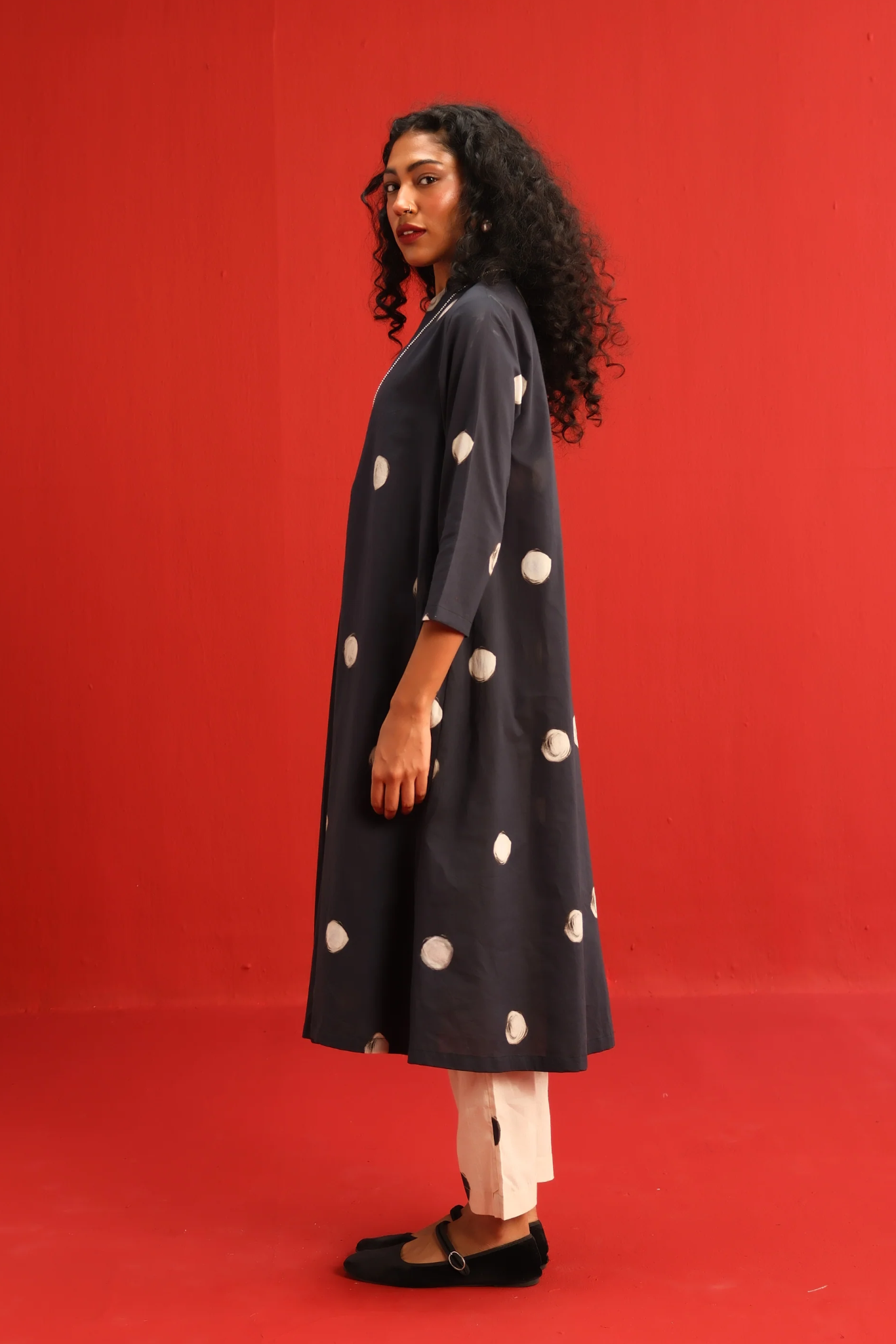 Polka A-line Kurta Set