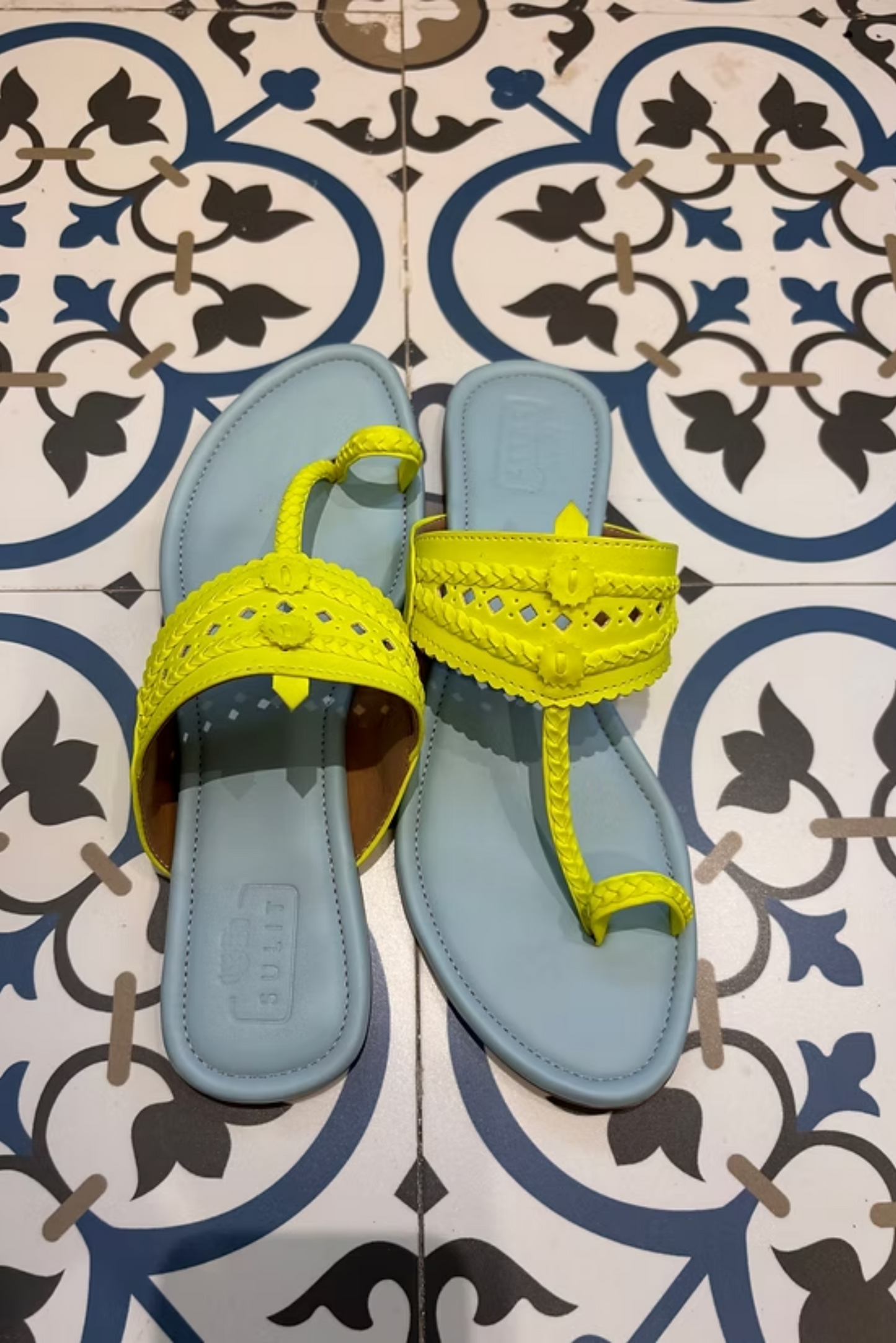 Sky Blue and Neon Yellow Flats