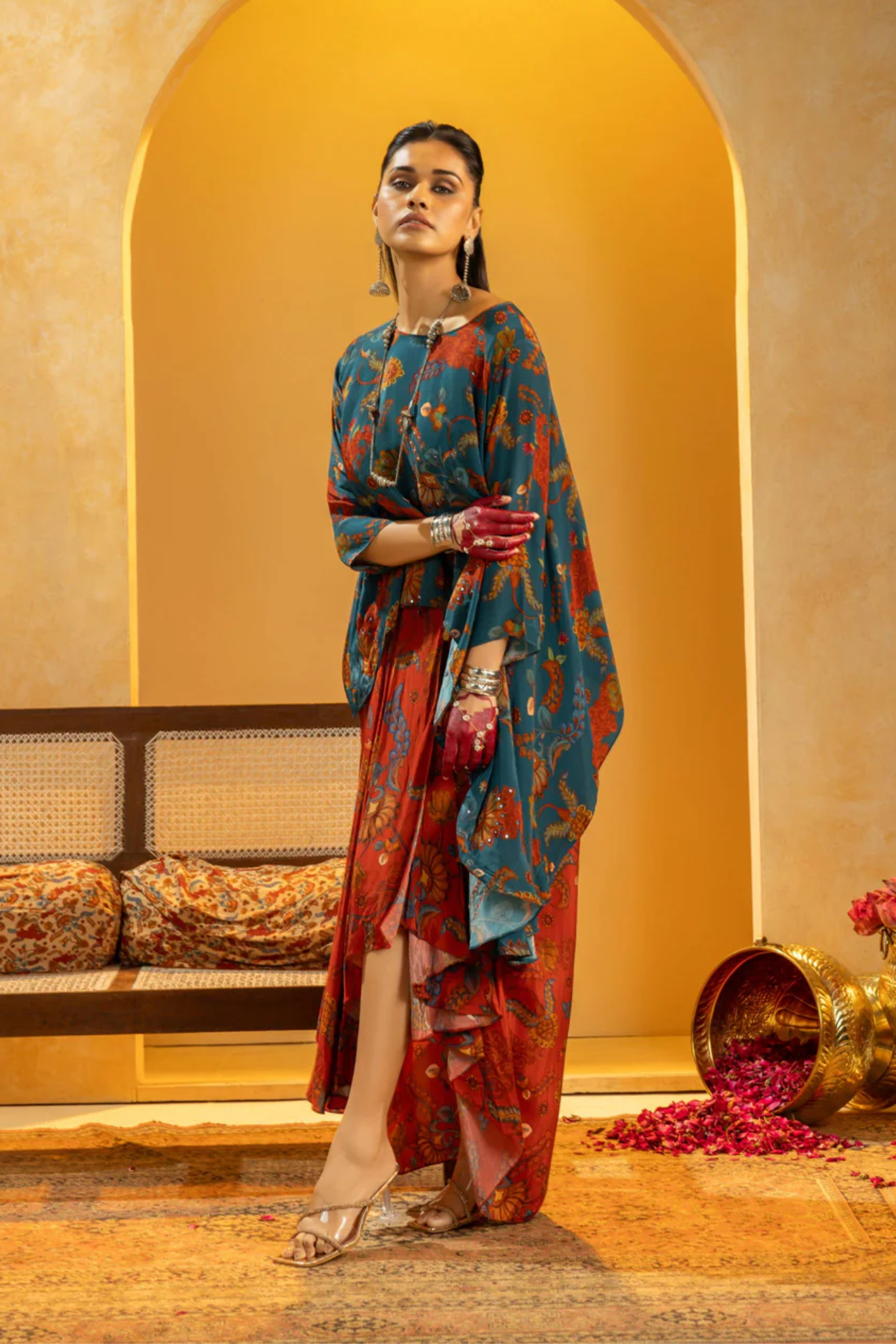 Rangtara embellished drape skirt set