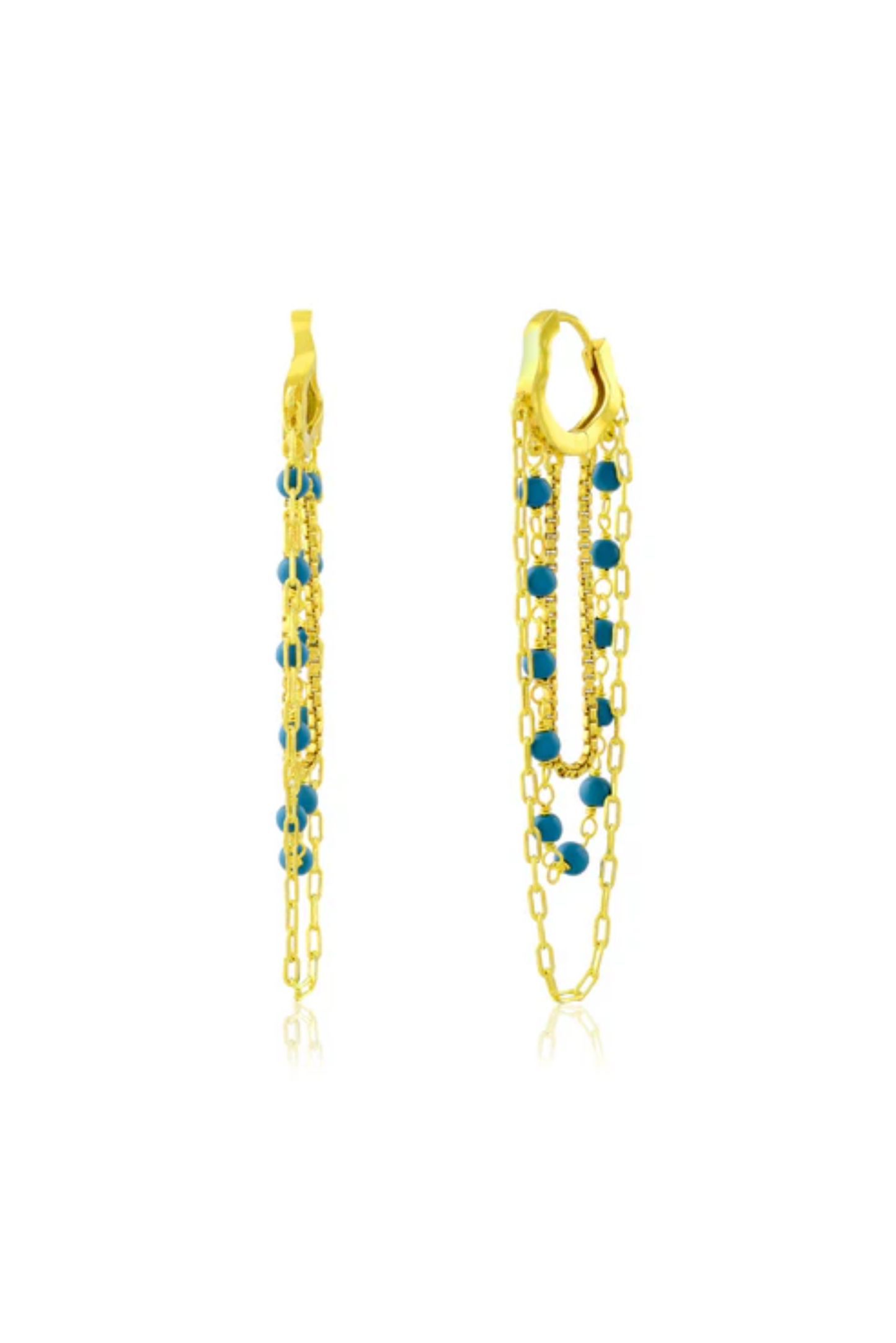Beaded Multi Drop Chain Huggies