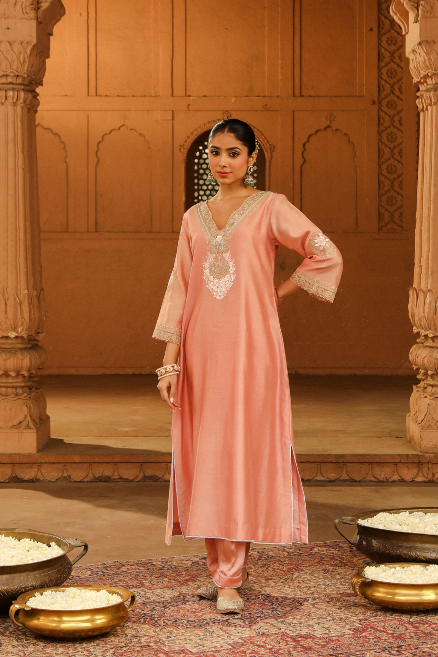 Sanvi A-line chauga with salwar - Off Rose