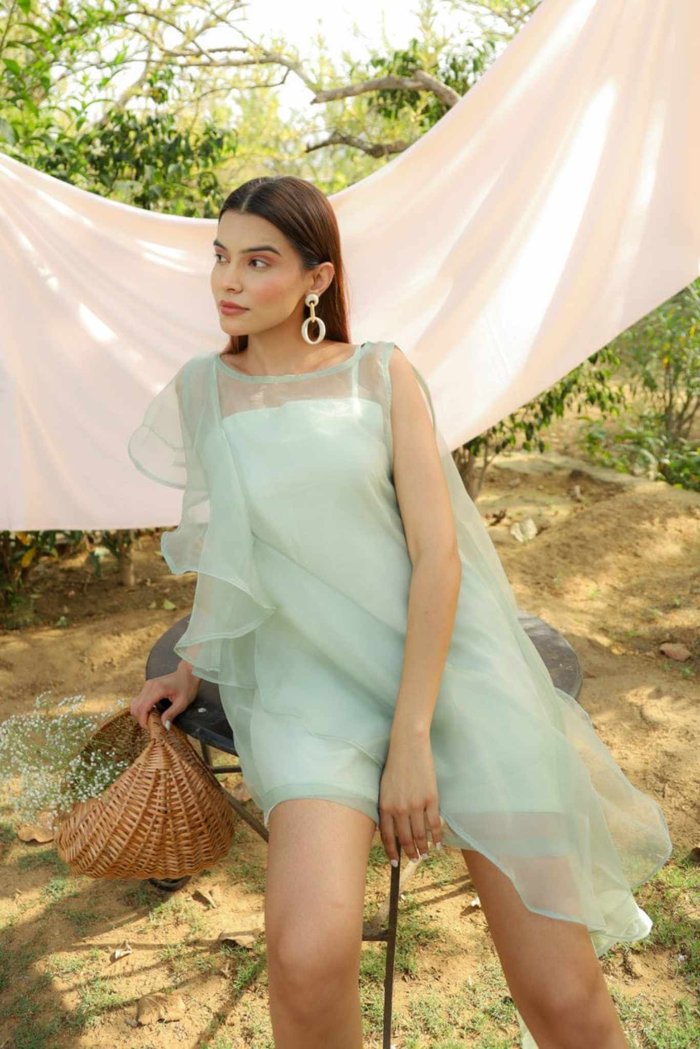 Pistachio Organza Shift Dress