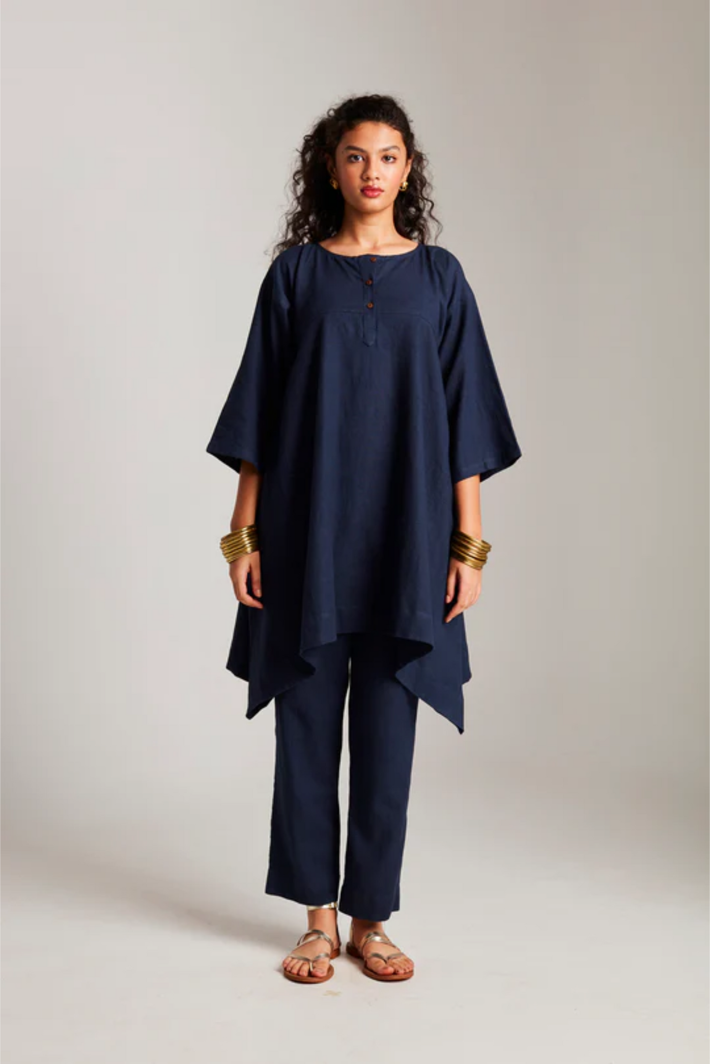 Navy Co-Linen High Low Kurta Set