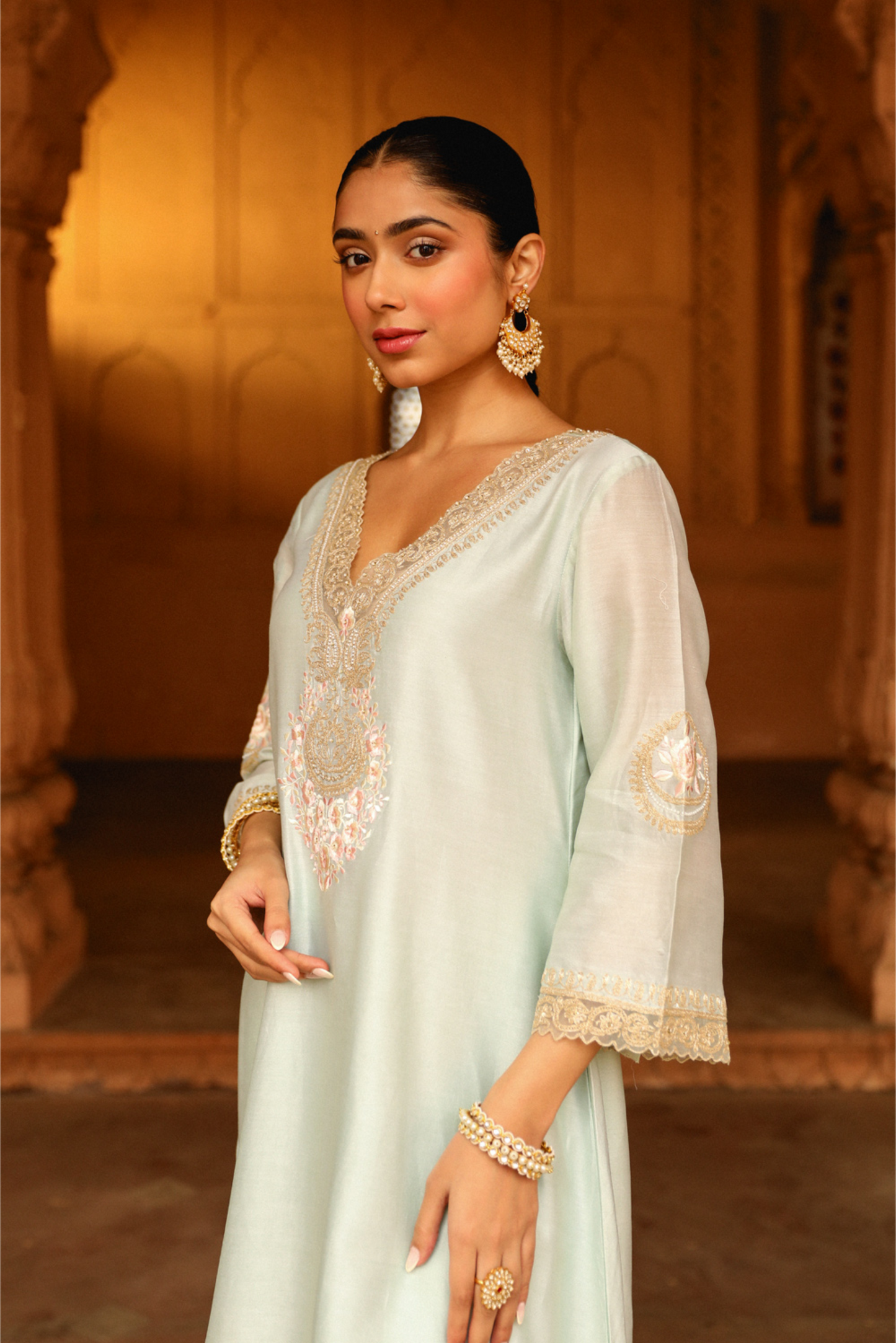 Sanvi A-line chauga with salwar - Misty Green