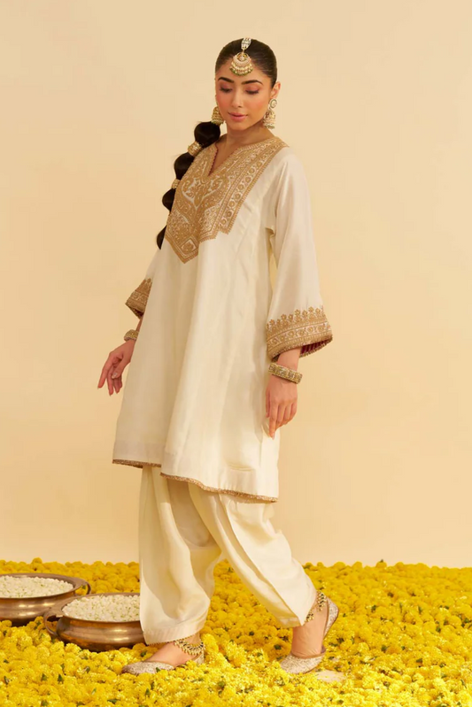 Mehza - Daisy Ivory Short Chauga With Salwar and Dupatta