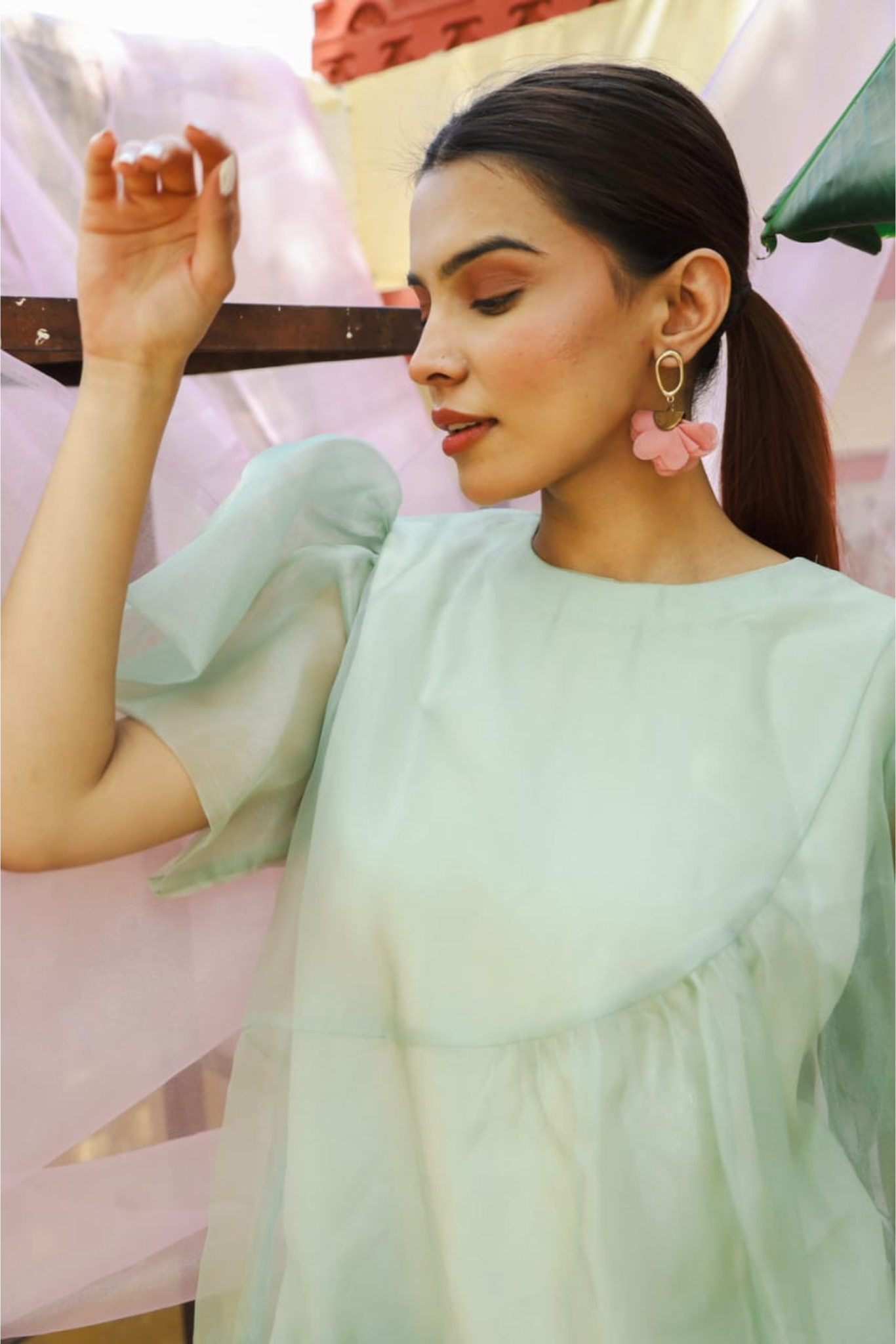 Mini Panelled Tier Dress- Pistachio