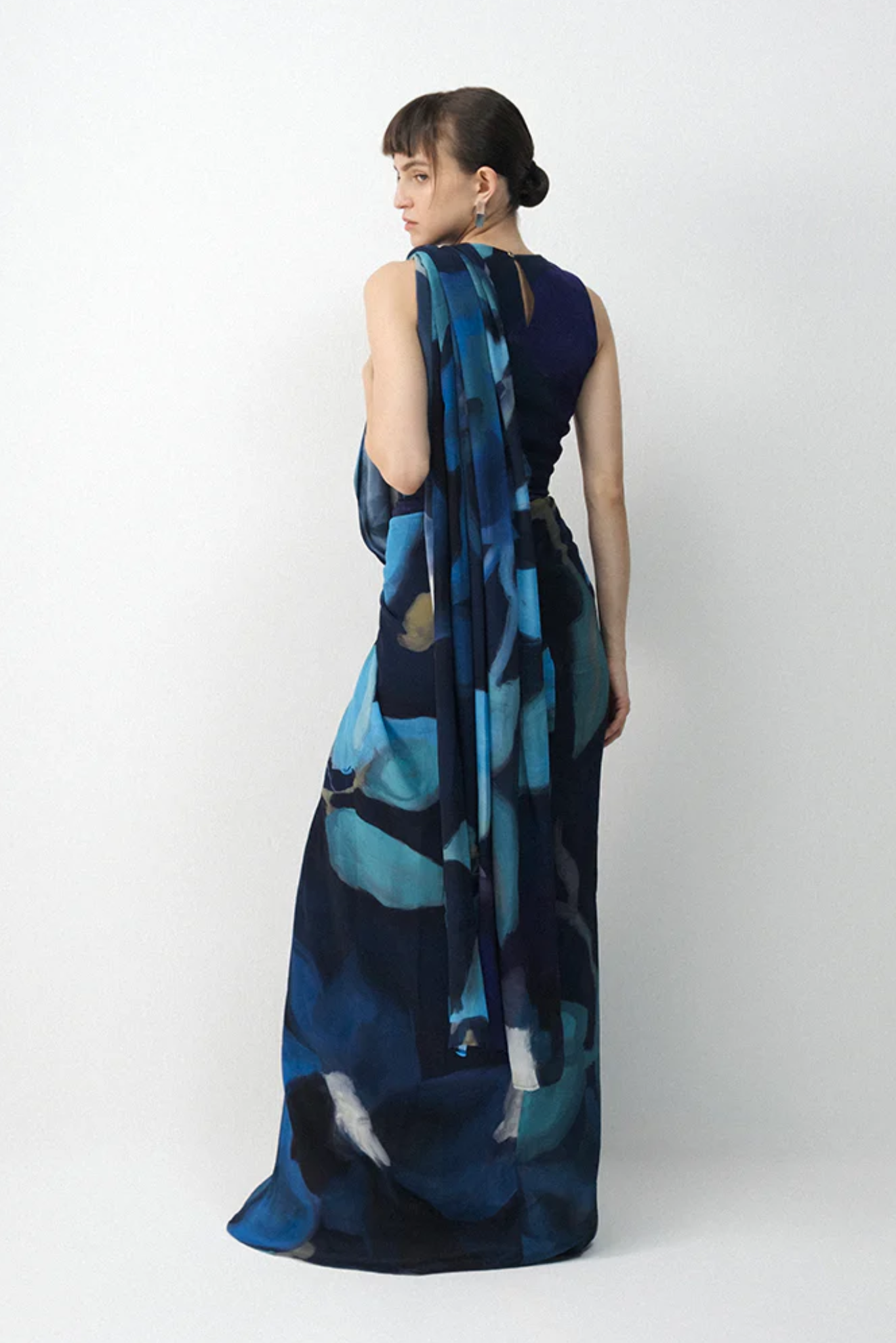 BLUE LAGOON TOP & PRE- DRAPED SAREE SET