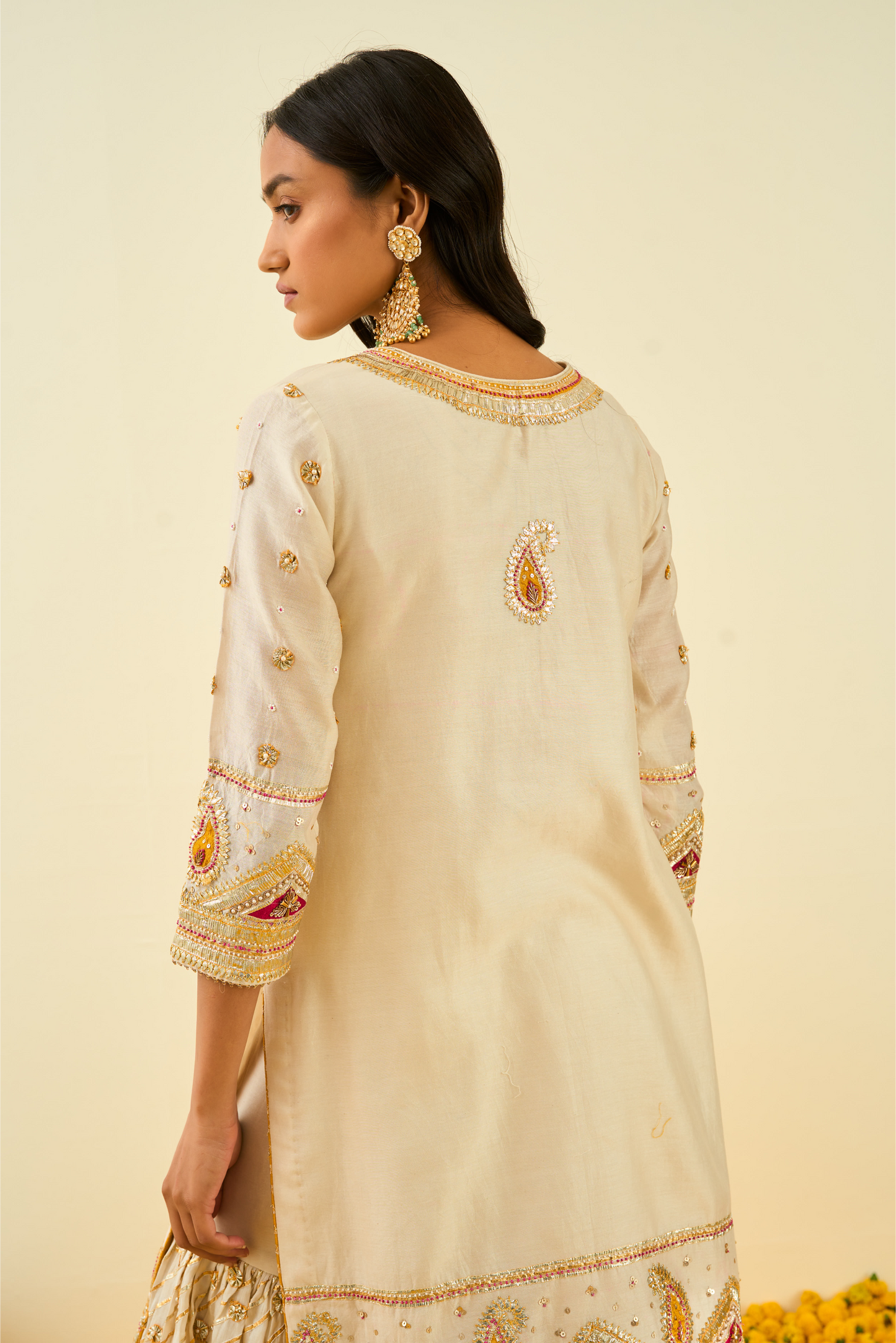 Shafna Kurta with Garara and Dupatta - Daisy Ivory