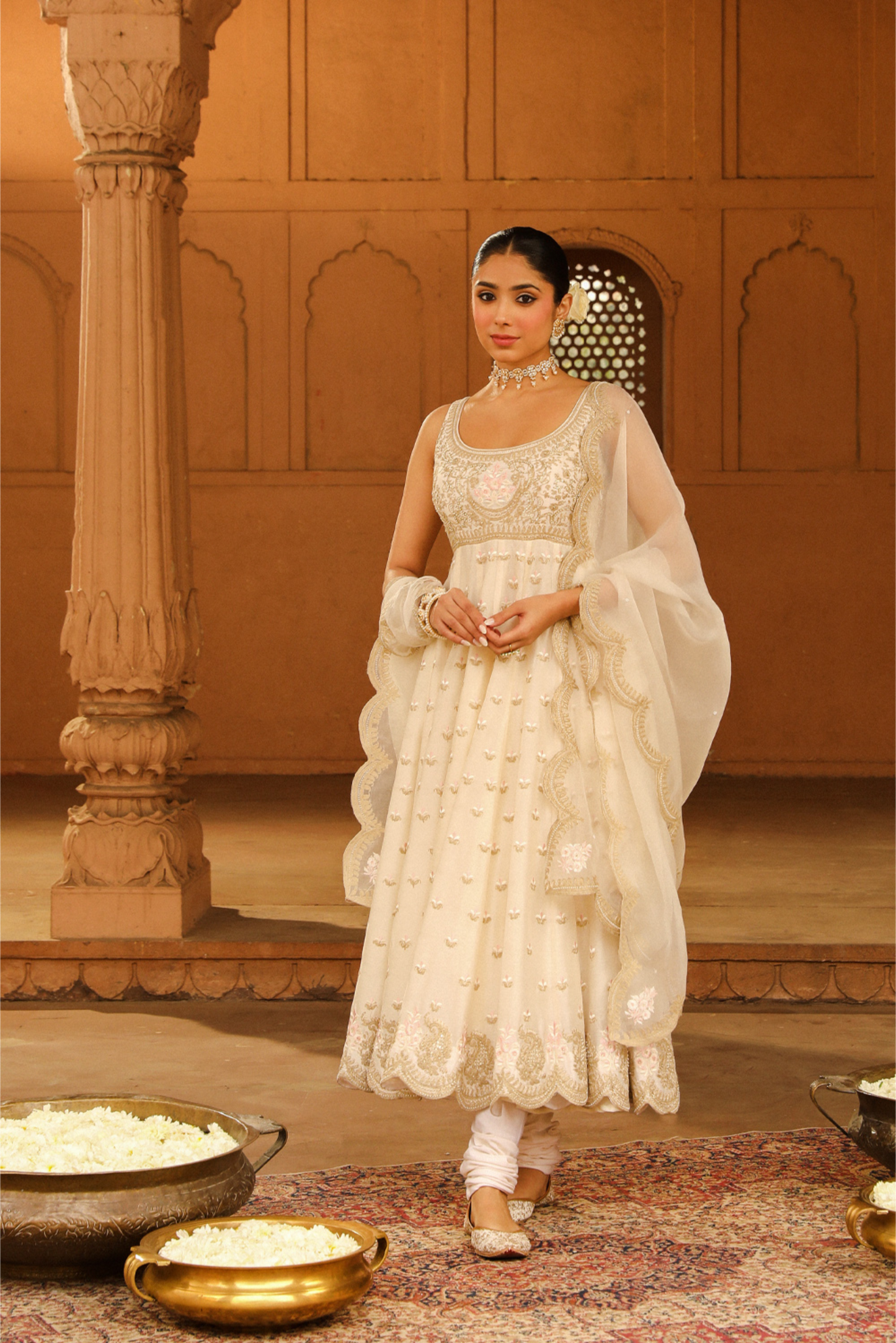 Wafiya Long Anarkali with chooridaar and dupatta - Daisy Ivory