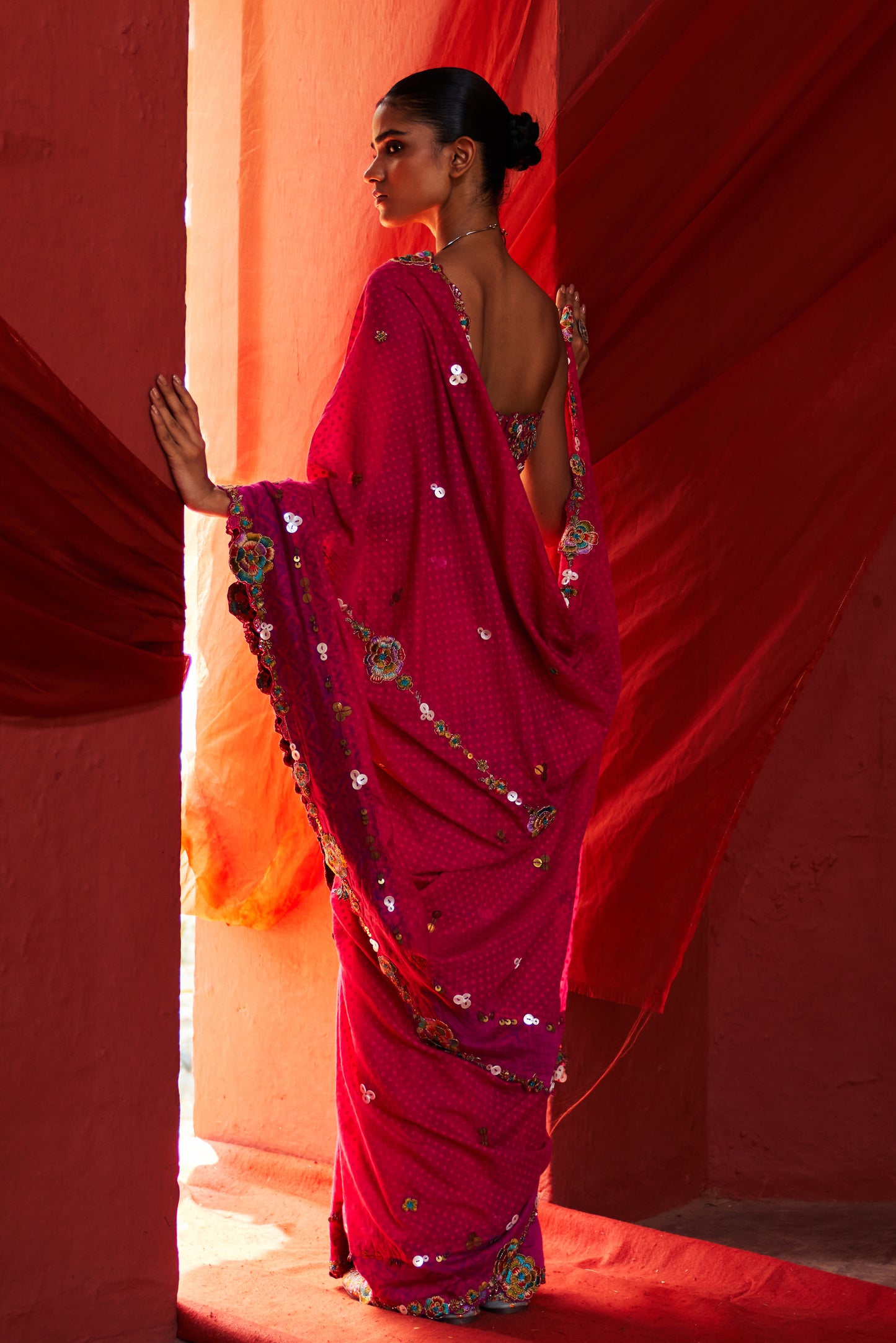 Pink Embroidered Saree