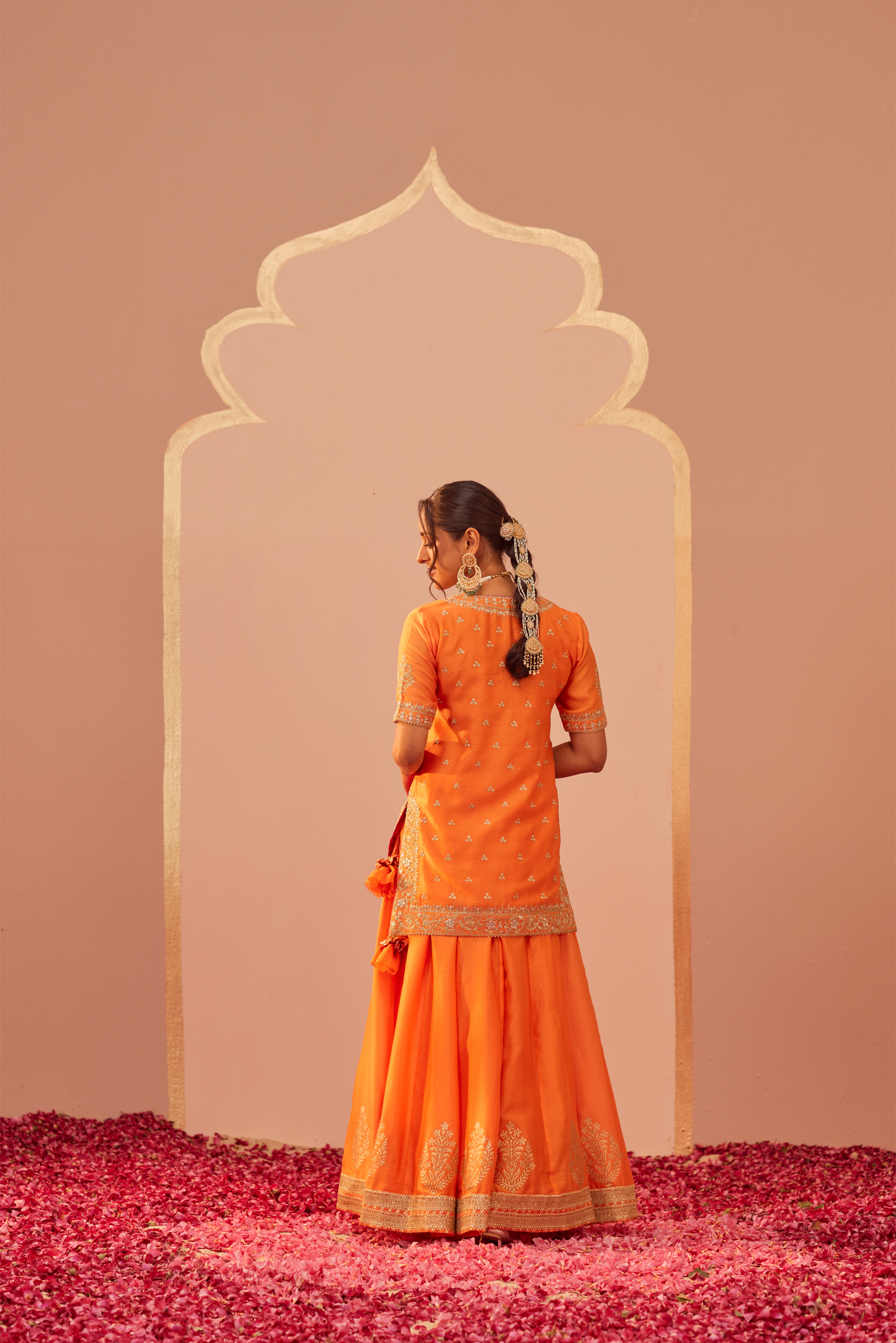 Faaiza Kurta Lehenga Set - Tangerine Orange