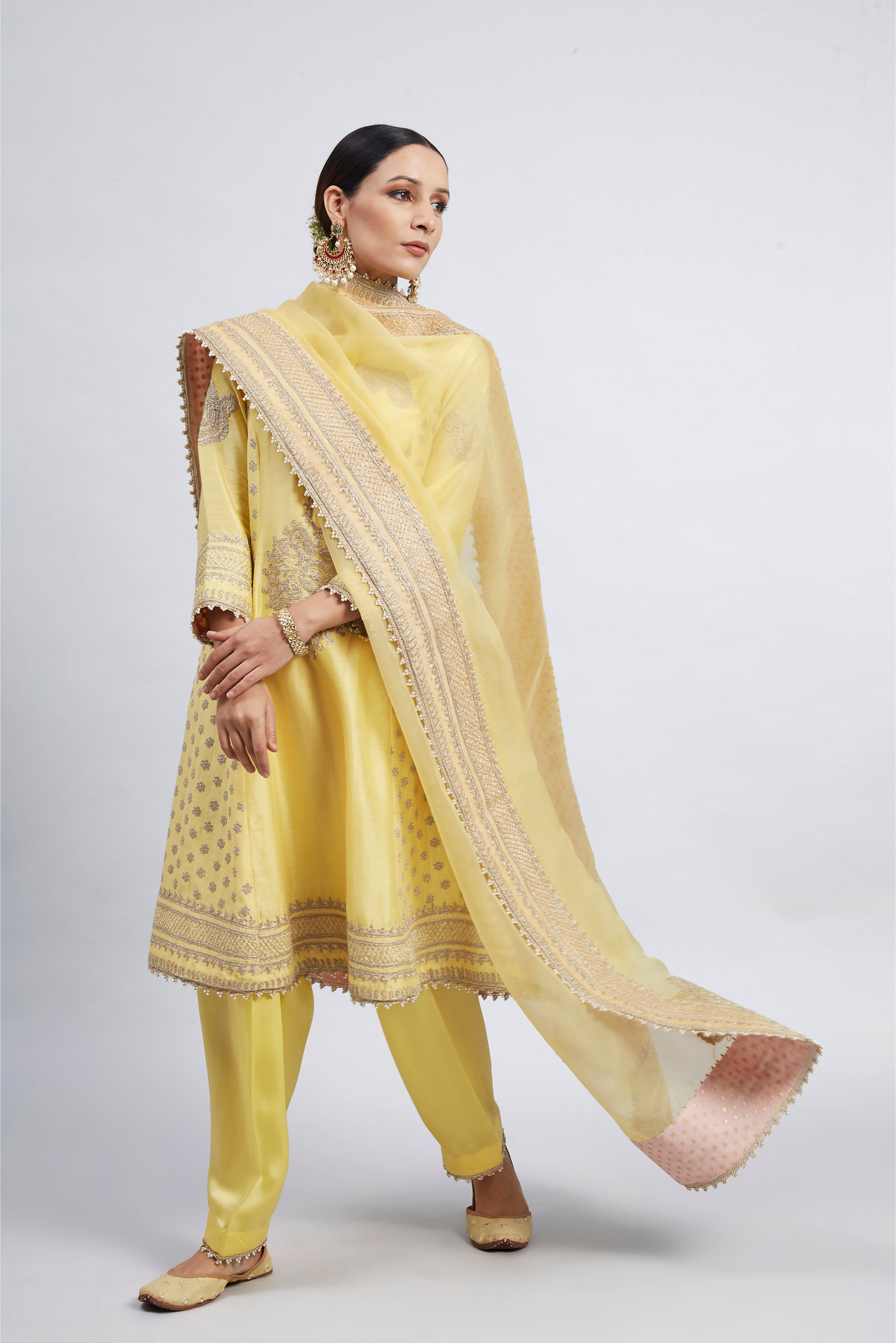 Naazira Embroidered Kurta Set - Daffodil Yellow