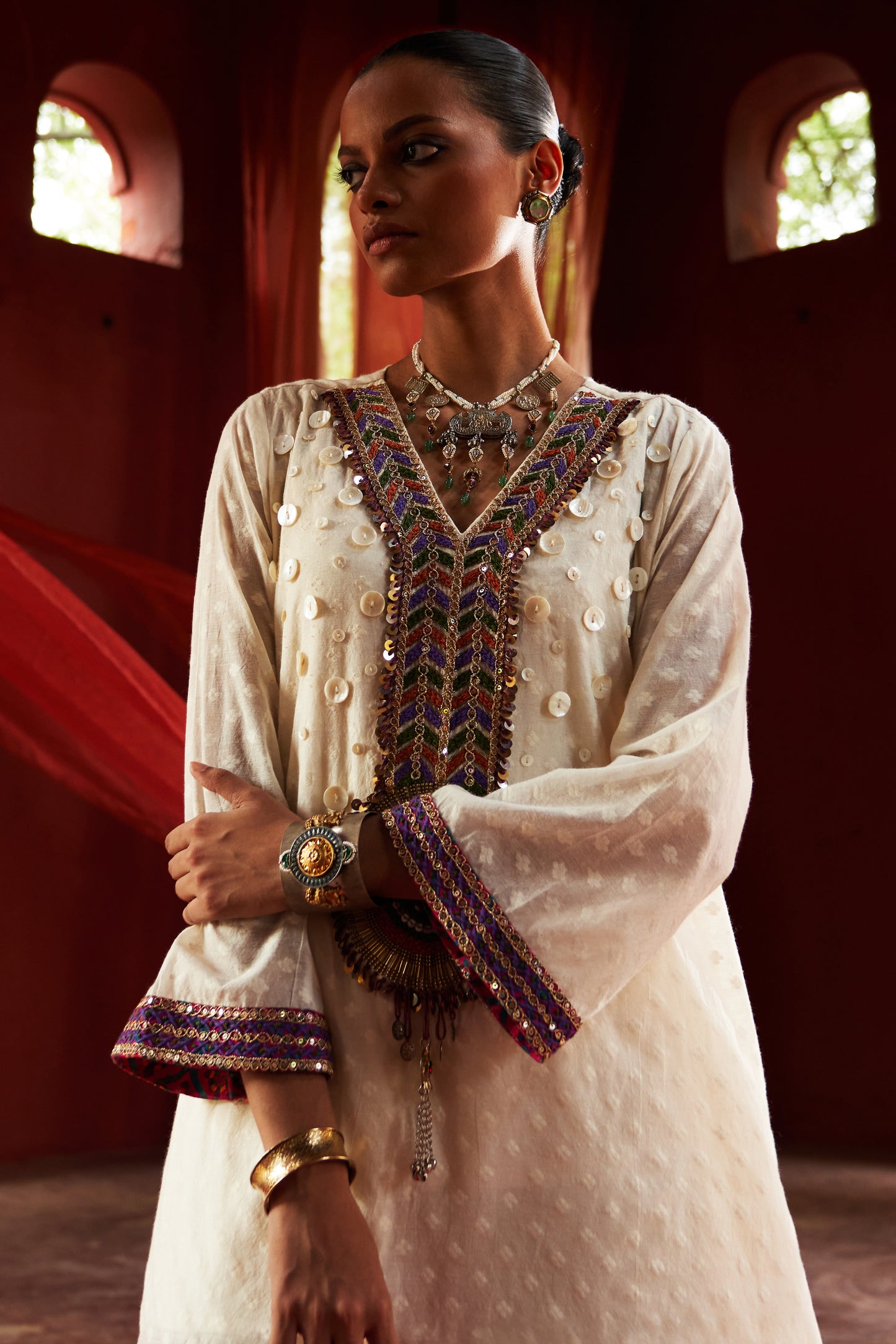 Ivory Short Kurta with Slit Pants