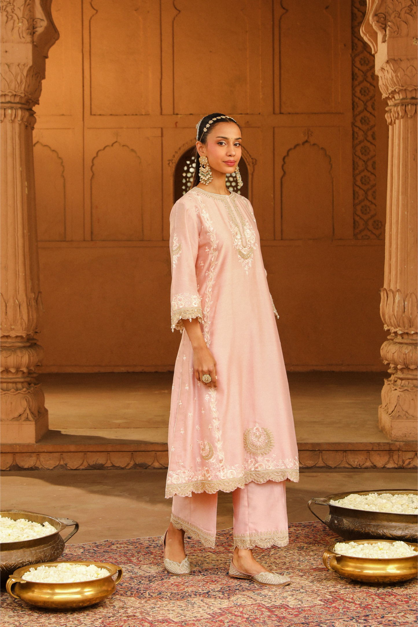 Yasna A-line palazzo suit with dupatta - Blush Pink