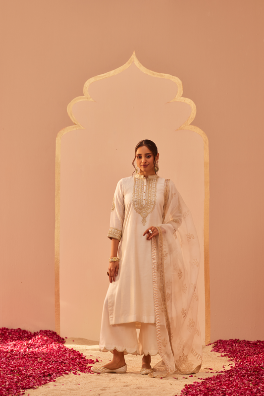 Zaniab Kurta Palazzo Set - Daisy Ivory