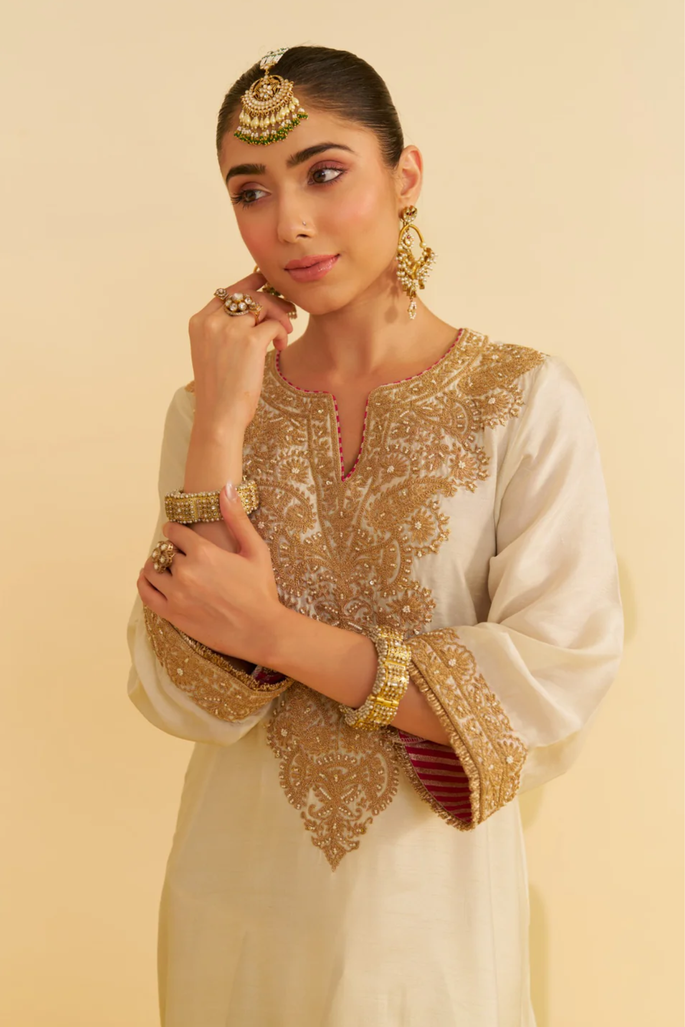 Hiba - Daisy Ivory Long Kaftan With Salwar