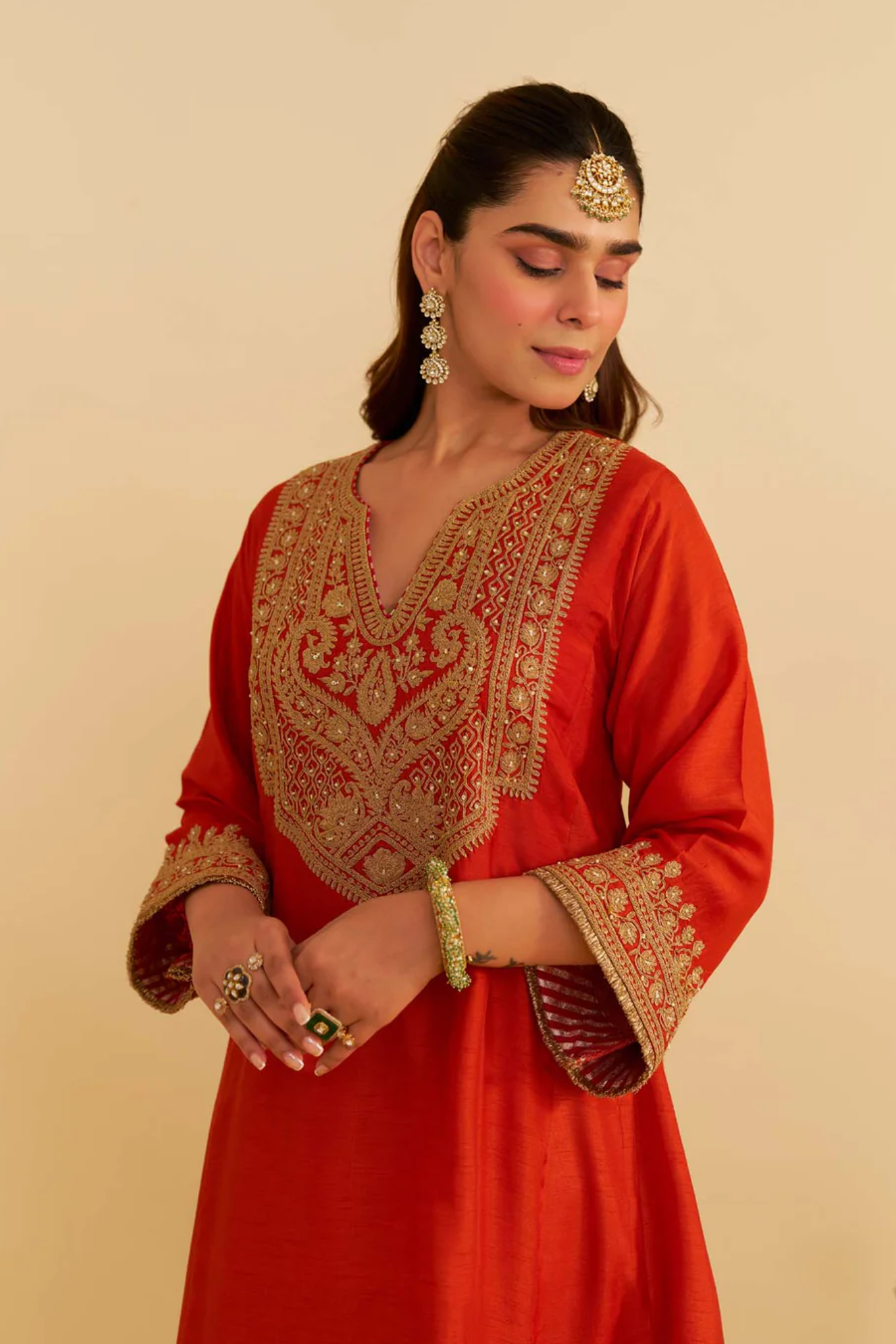 Mehza - Burnt Orange Short Chauga With Salwar and Dupatta