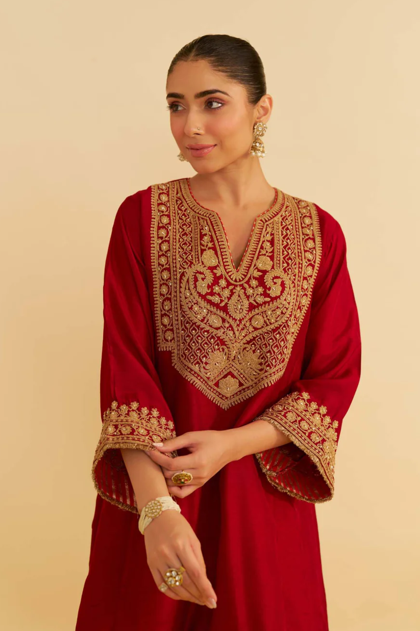 Mehza - Deep Red Short Chauga With Salwar