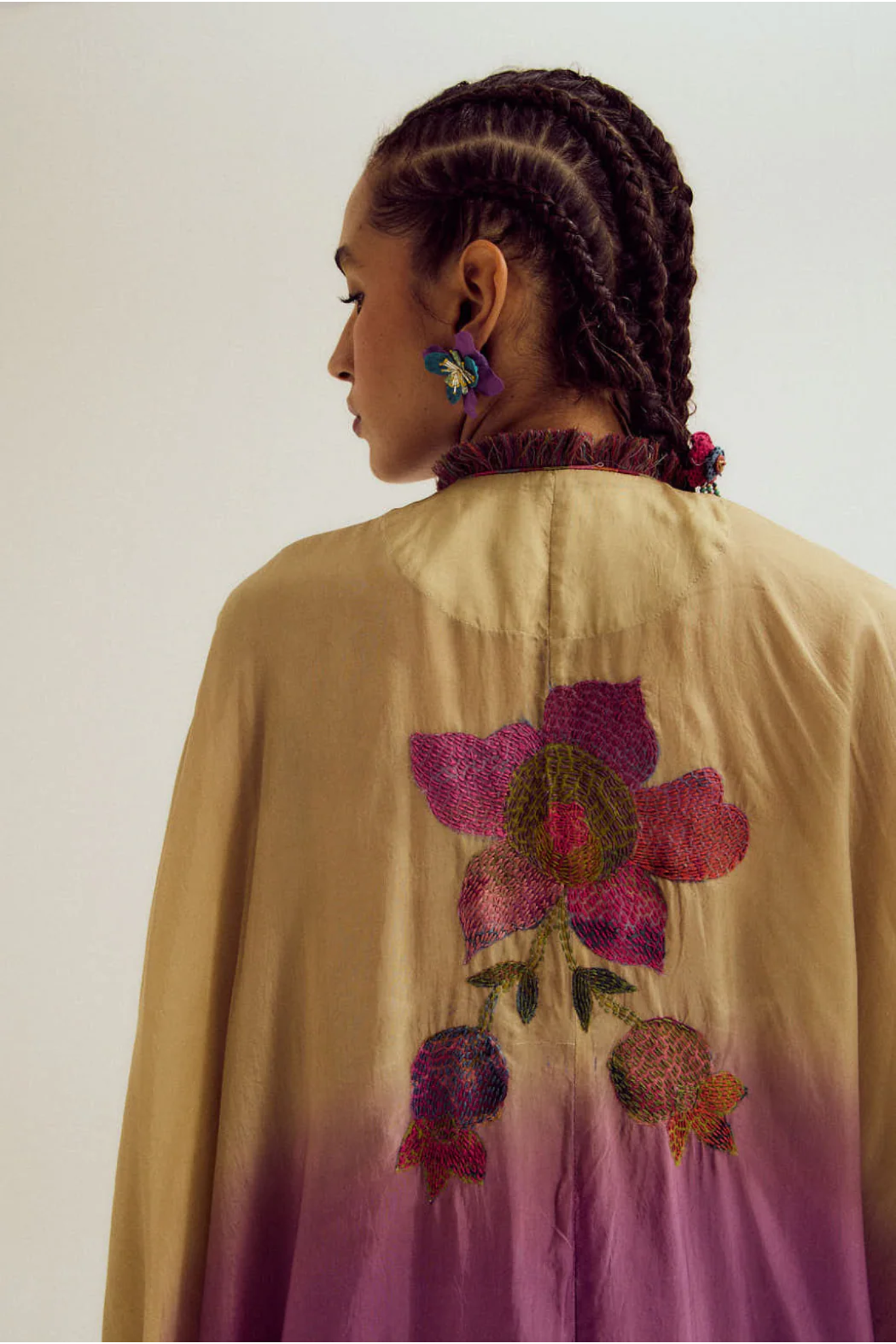 Cherry Blossom Kaftan - Ecru/Lavender