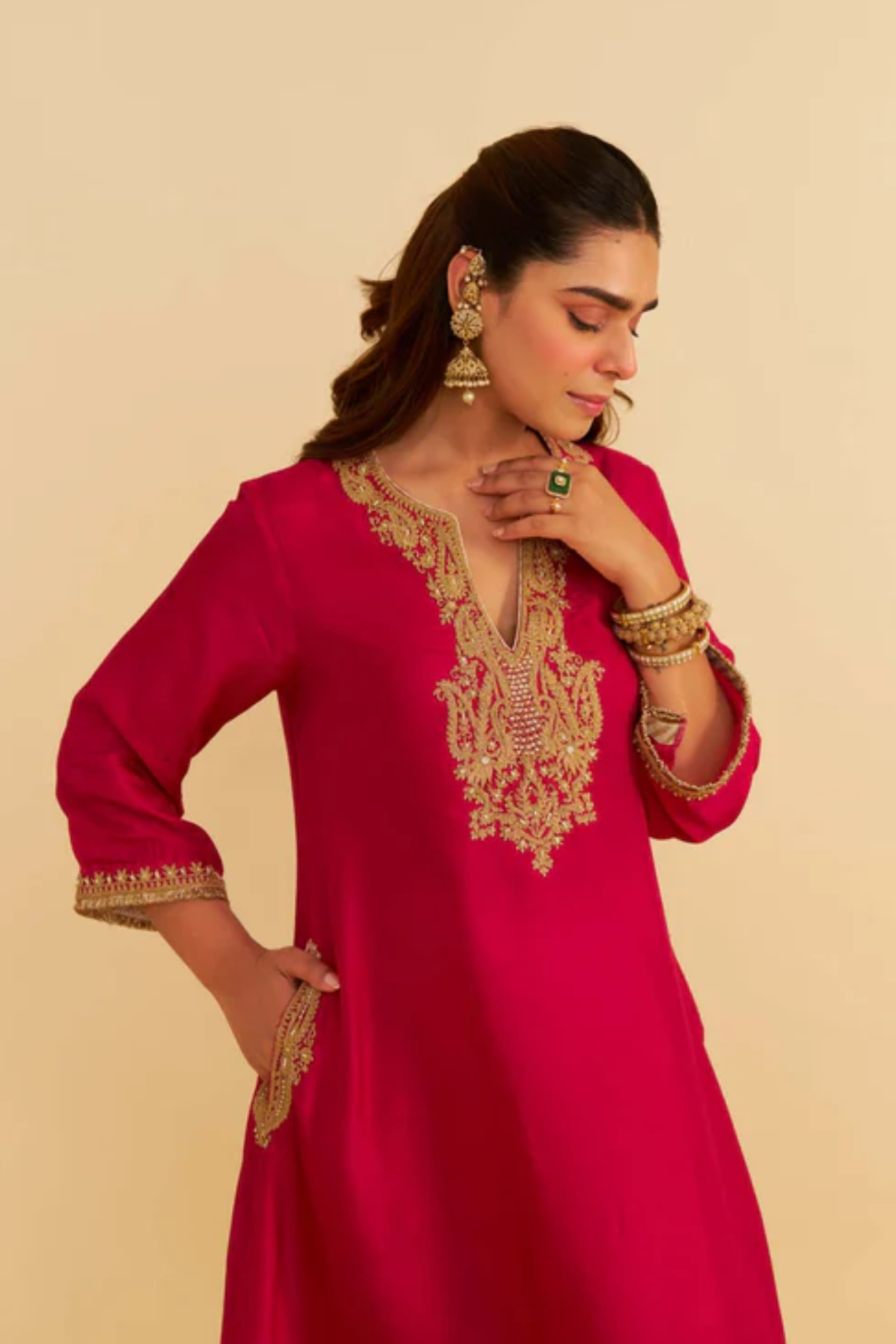 Amaya - Hotpink Long Kaftan With Salwar and Dupatta