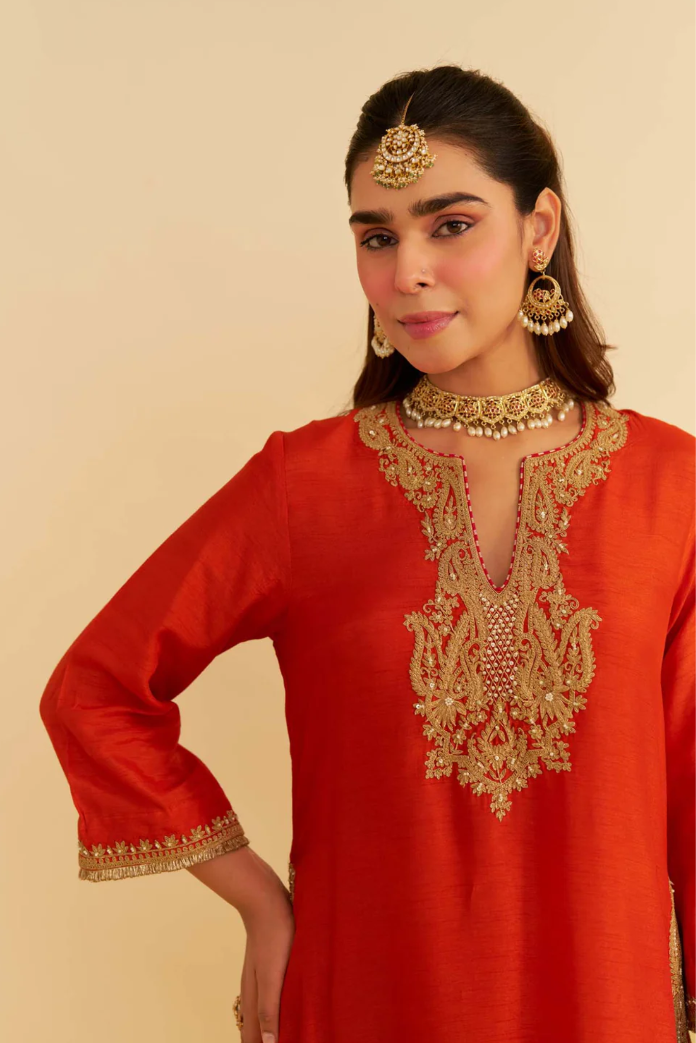 Amaya - Burnt Orange Long Kaftan With Salwar