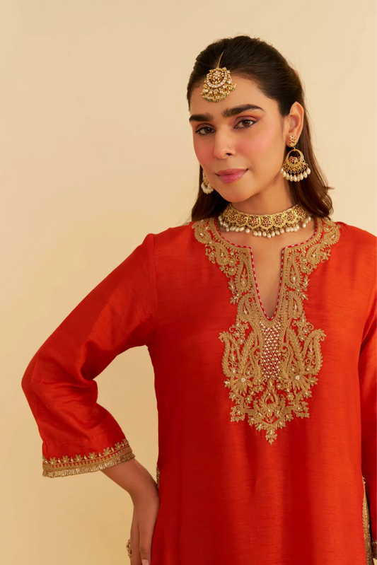 Amaya - Burnt Orange Long Kaftan With Salwar and Dupatta