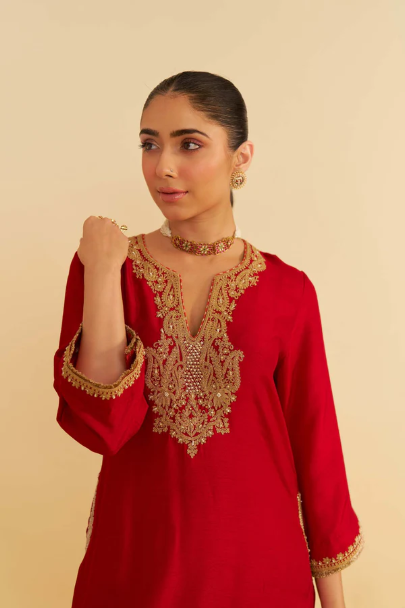 Amaya - Deep Red Long Kaftan With Salwar