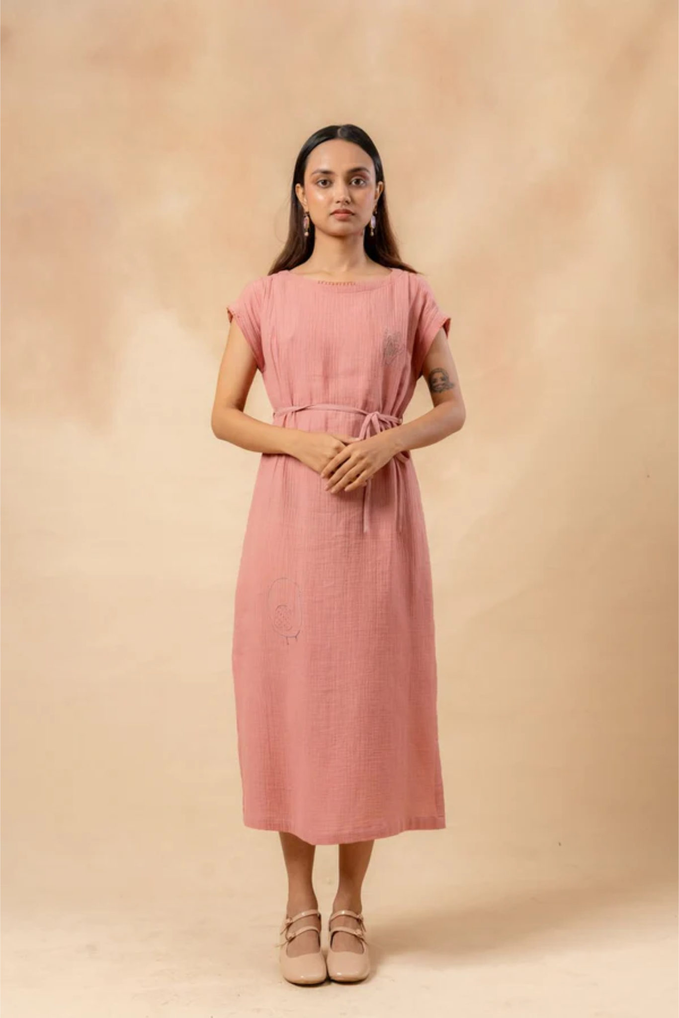 ERNA ORGANIC COTTON DRESS WITH WAIST BELT