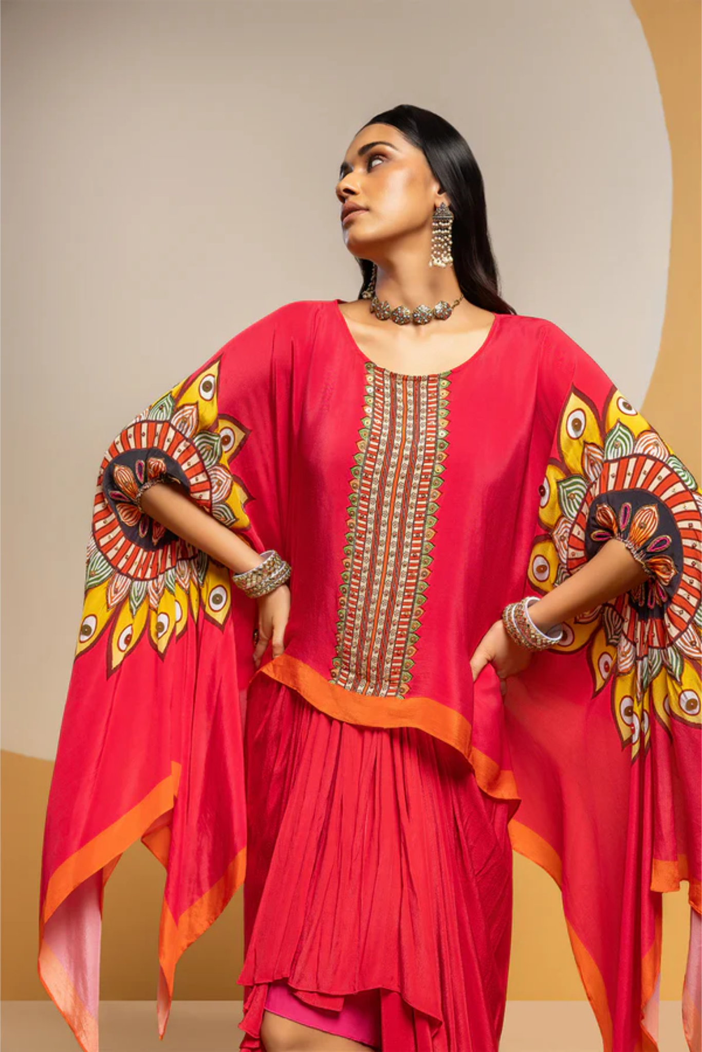 Taarani embellished drape skirt set