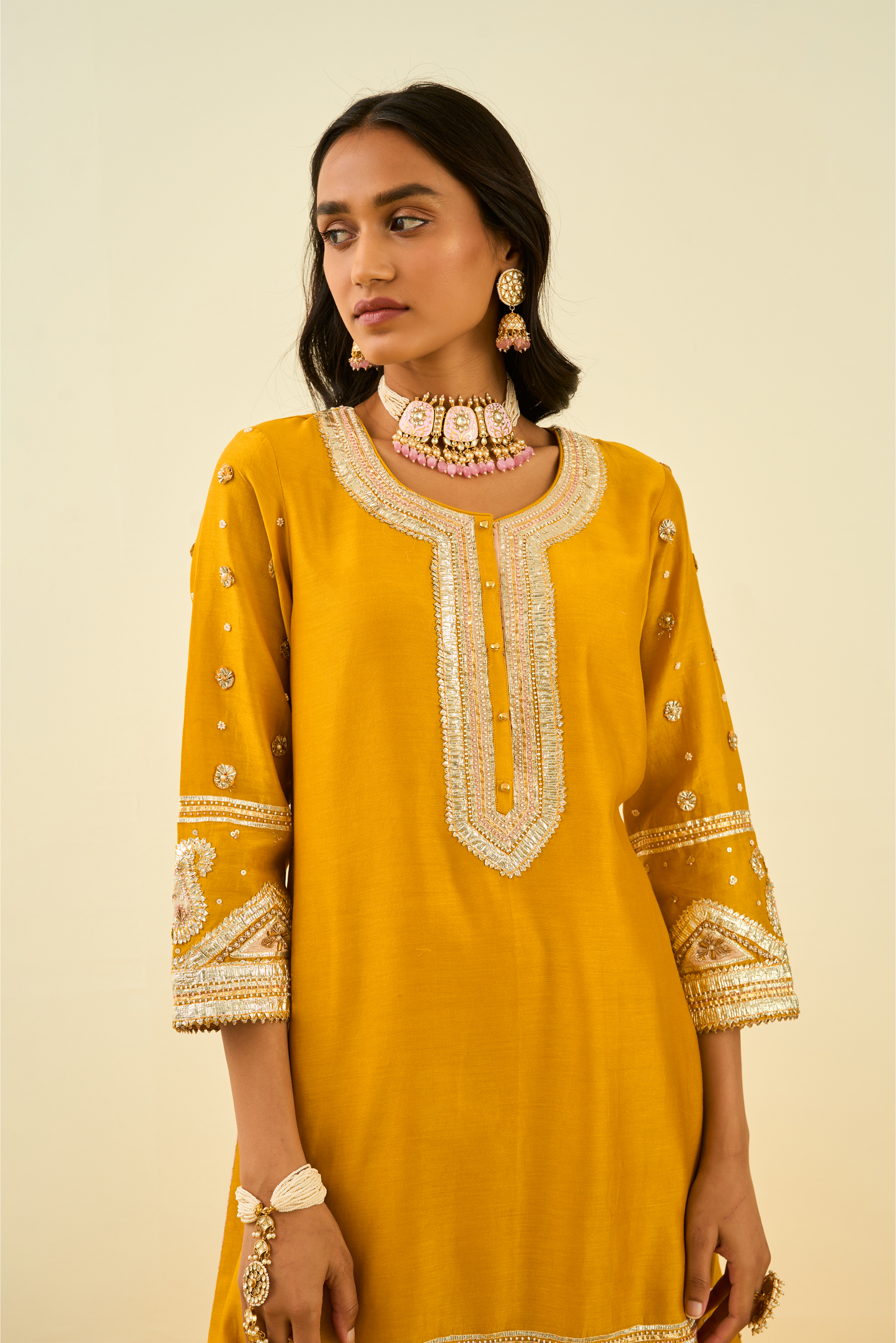 Shafna Kurta with Garara and Dupatta - Glaze Mustard