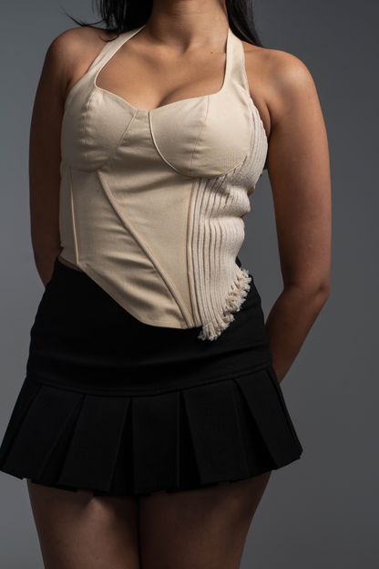 Asymmetrical Cord Corset - Creme