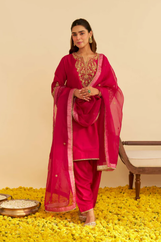 Marwa - Hotpink Short Chauga With Salwar and Dupatta