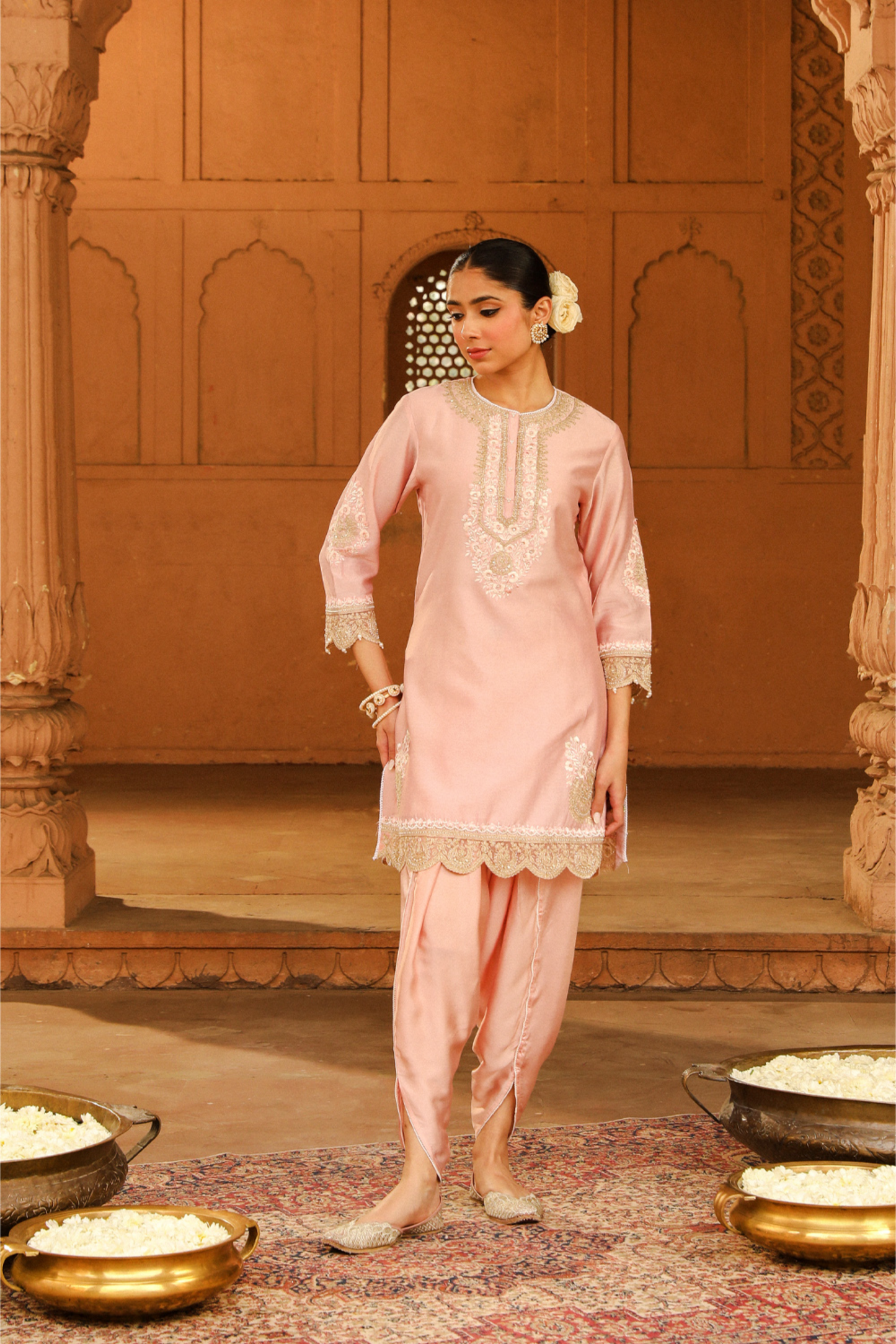 Ernika Short kurta with dhoti - Blush Pink