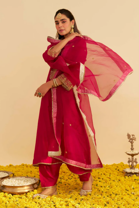 Hiba - Hotpink Long Kaftan With Salwar And Dupatta