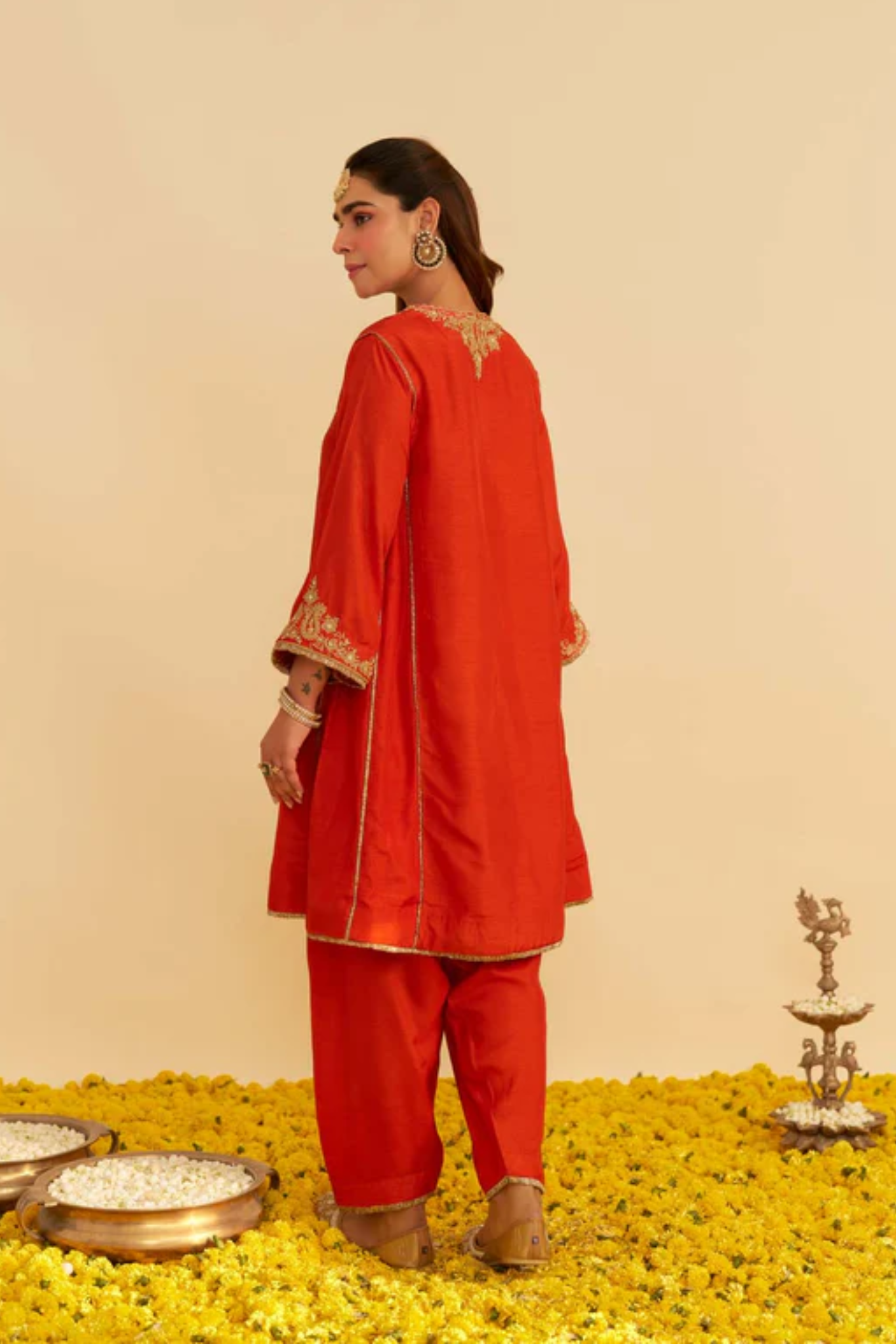 Ayra - Burnt Orange Short Chauga With Salwar and Dupatta