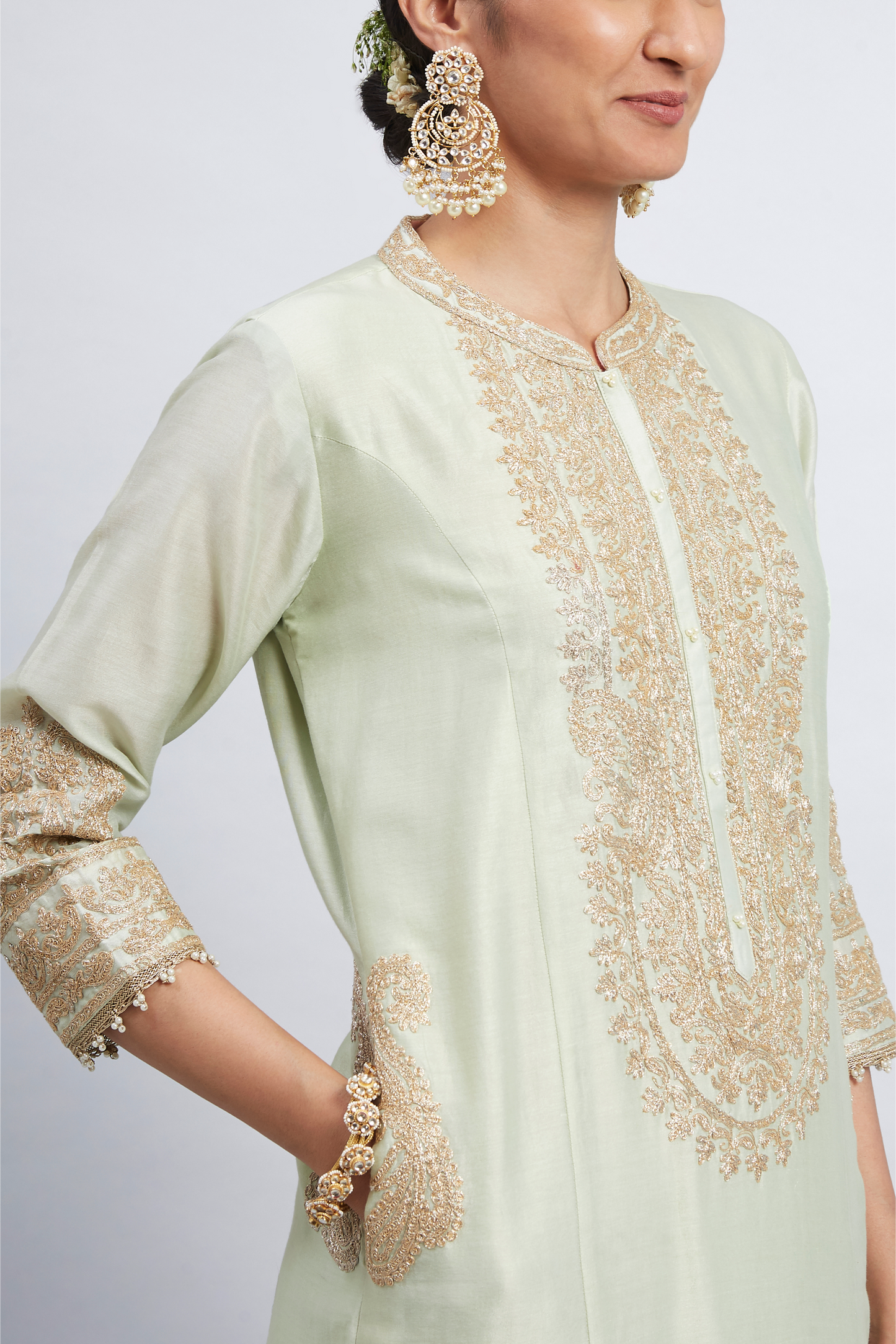 Aadirah Princess Cut Long Kurta Set - Mint Green