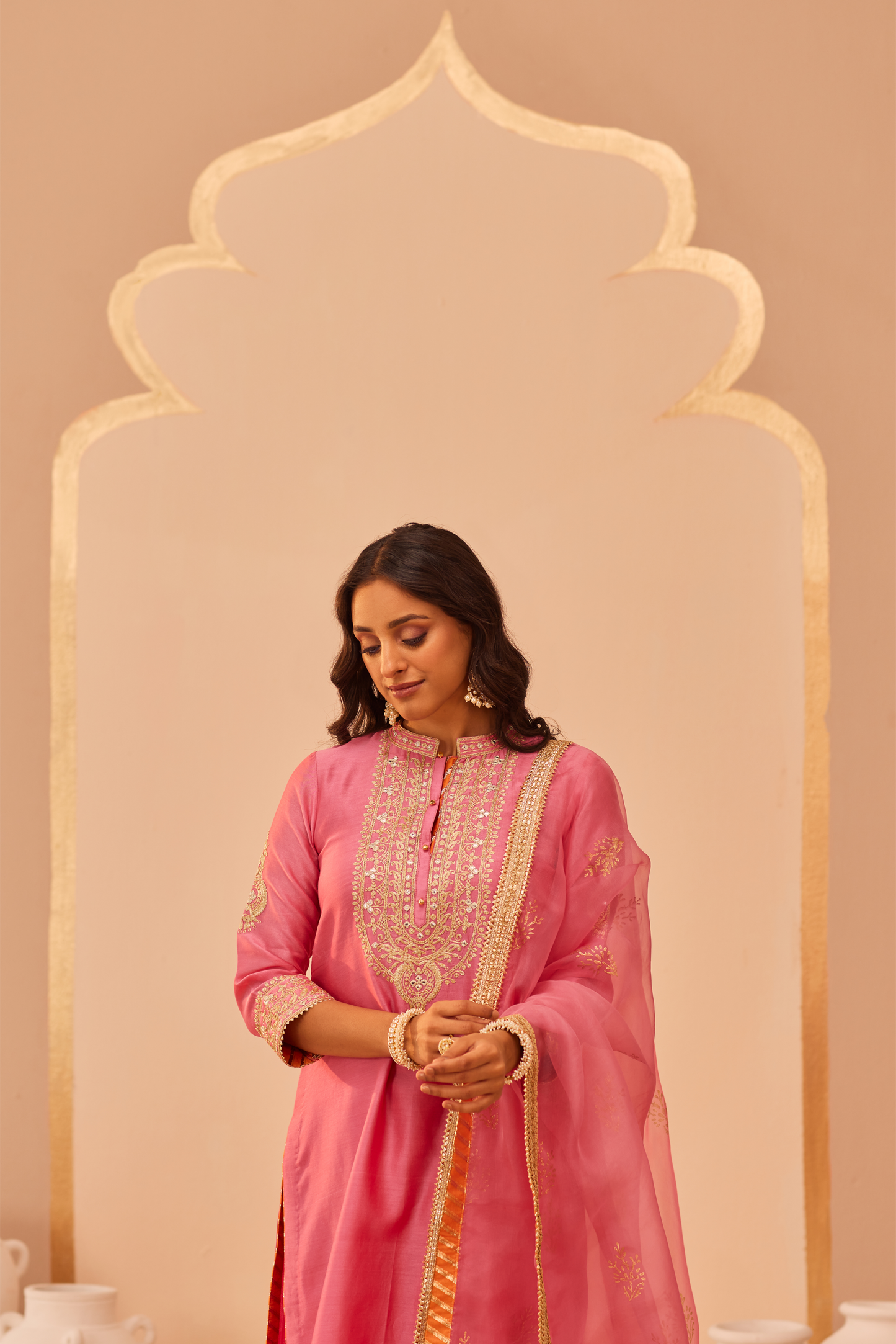 Zaniab Kurta Palazzo Set - Flamingo Pink