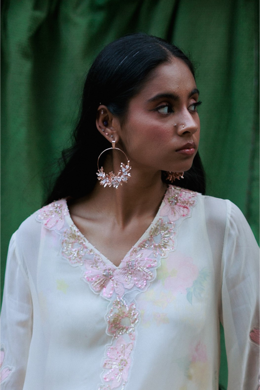 Blooming Crescent Chandbali Earrings - Rose Gold