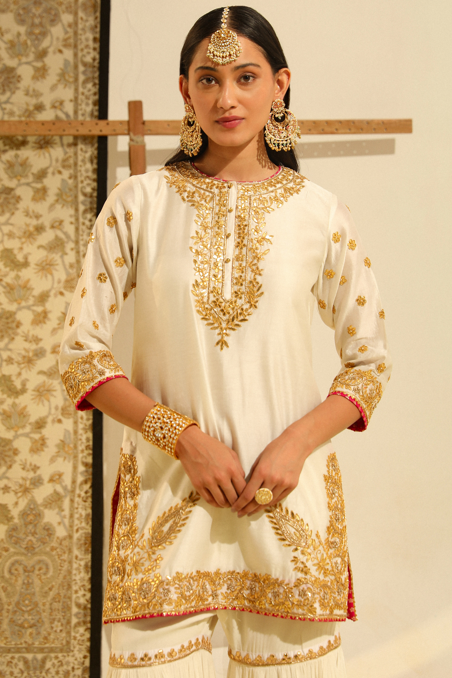 Shamshul Hand Embroidered Kurta Garara Set - Daisy Ivory