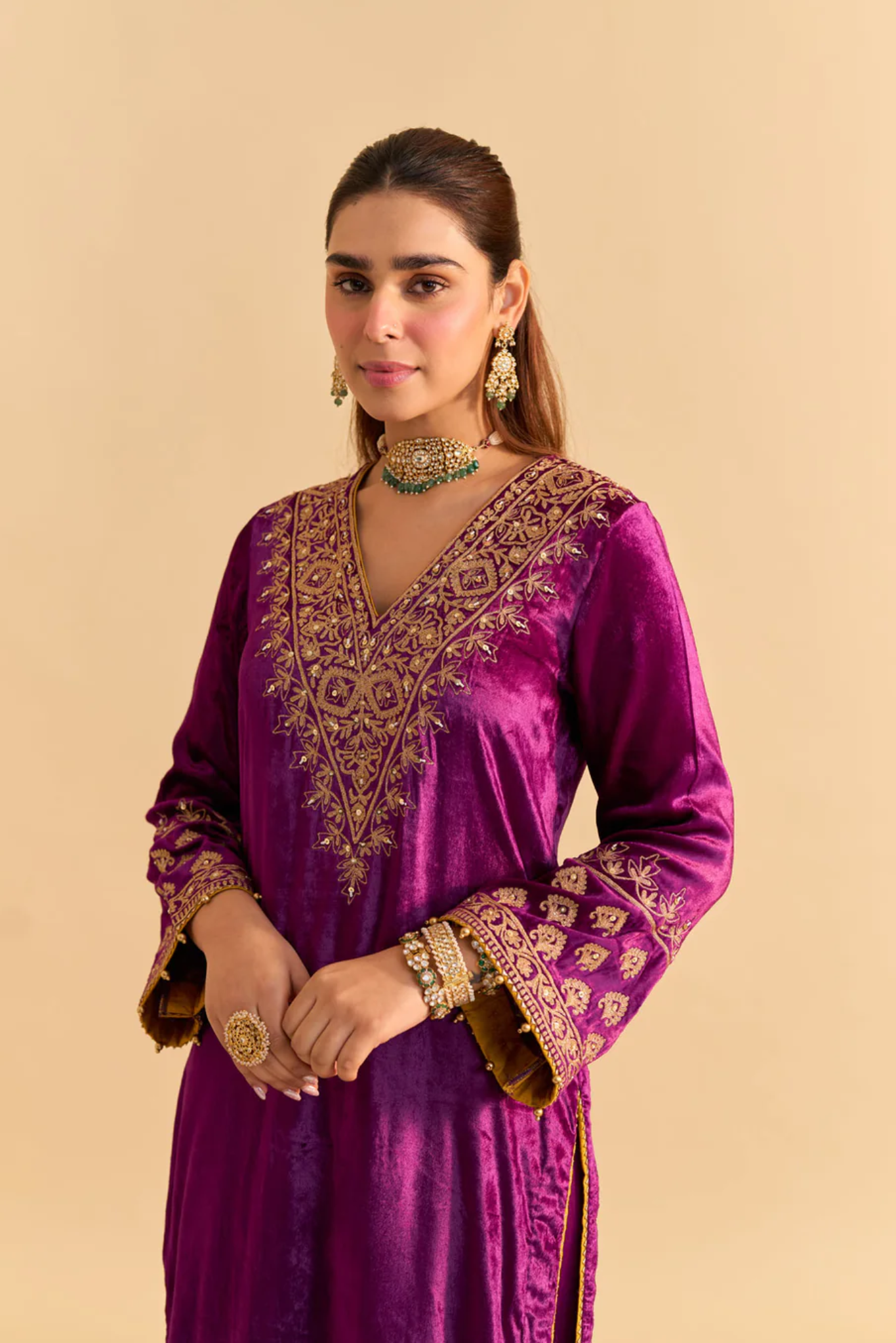 Aynaz - Silk Velvet Deep Purple Kurta With Salwar